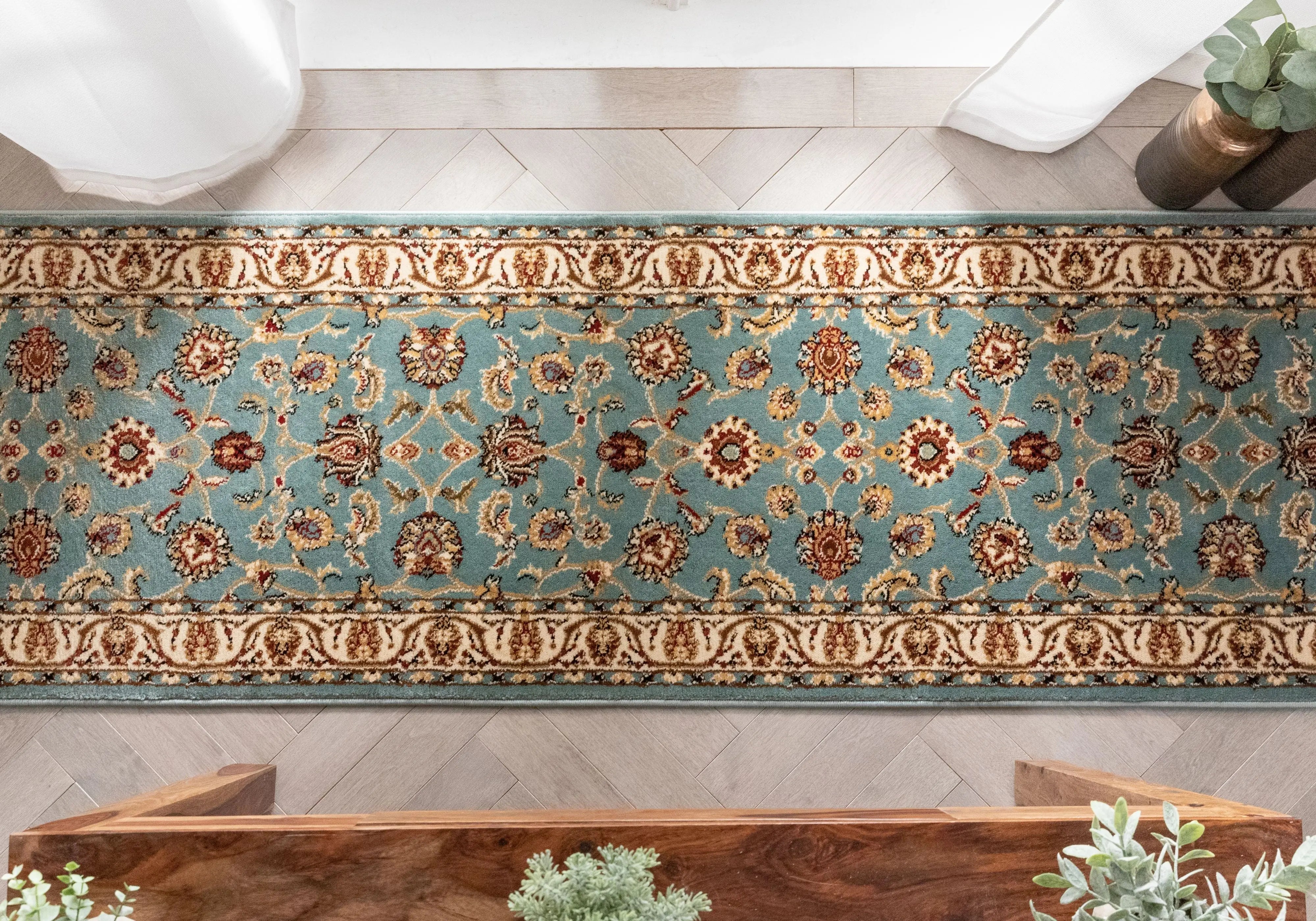 Sarouk Custom Size Runner Traditional Light Blue 27 Inch Wide x Choose Your Length Hallway Runner Rug、mySite、gigharbornorthrealestate