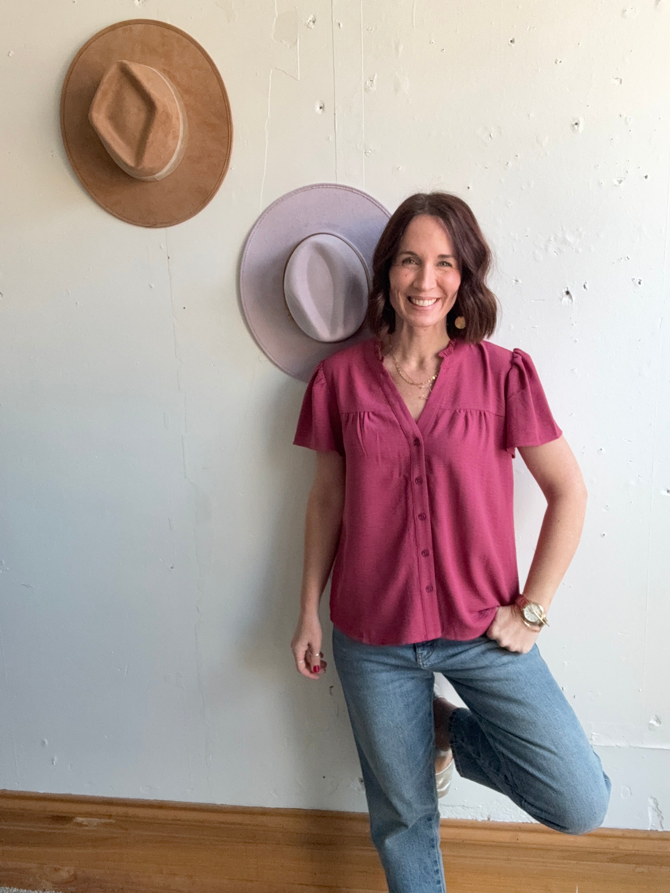 Valorie's Ruffle Button Down、mySite、garagedoors4me