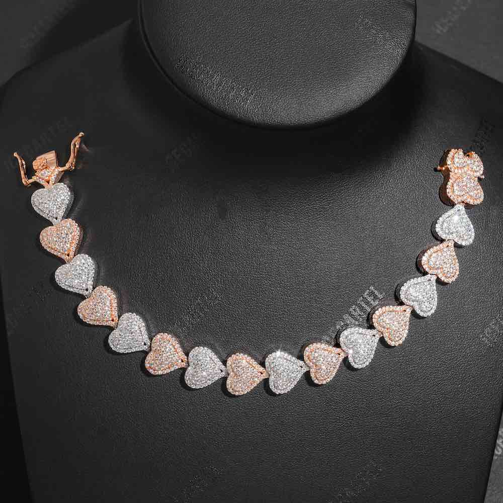 Two Tone Iced Out Baguette Heart Tennis Bracelet 14K Gold - 13MM、mySite、hinf8tx79