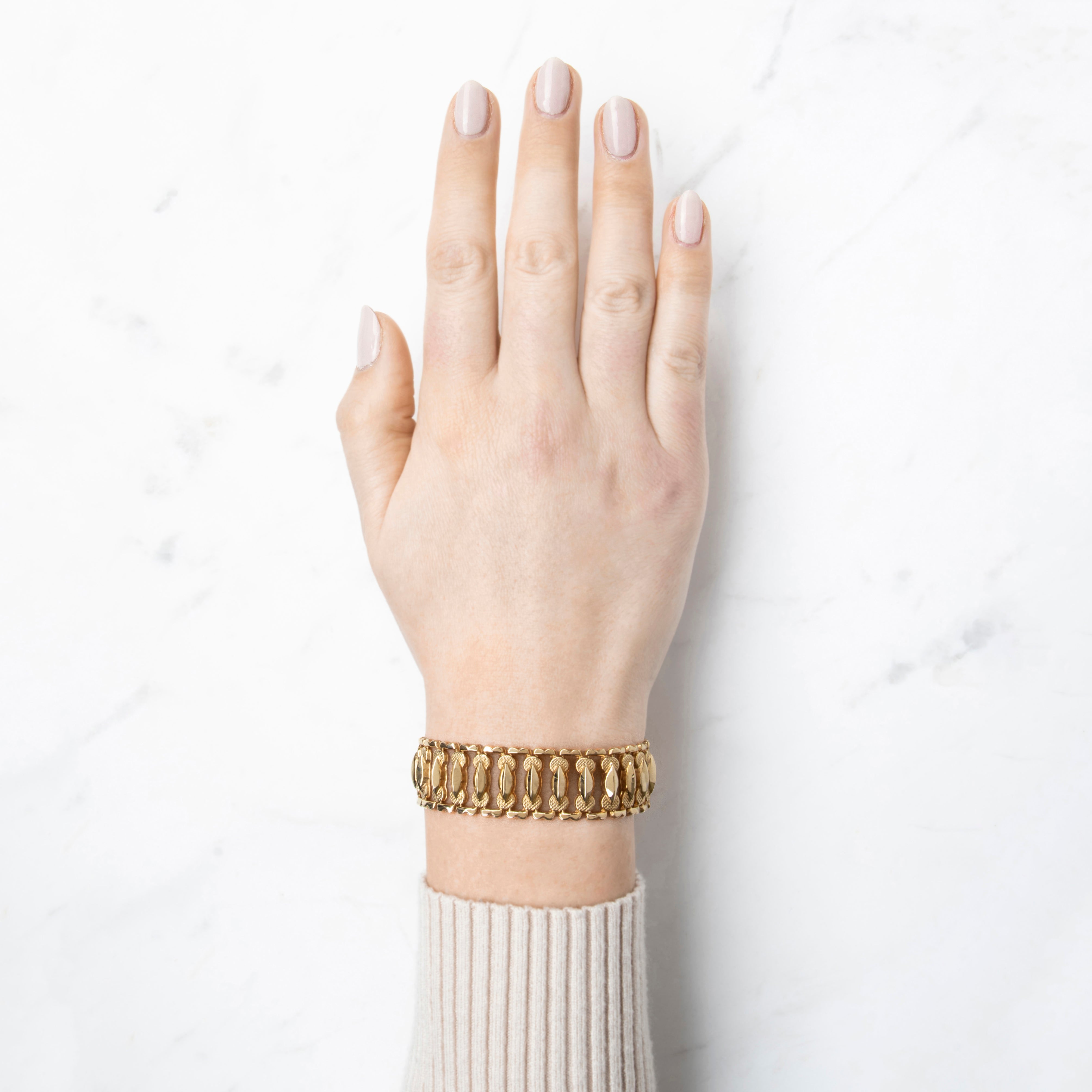 Vintage Italian 14k Yellow Gold Openwork Navette Wide Link Bracelet 7、mySite、hinf8tx79