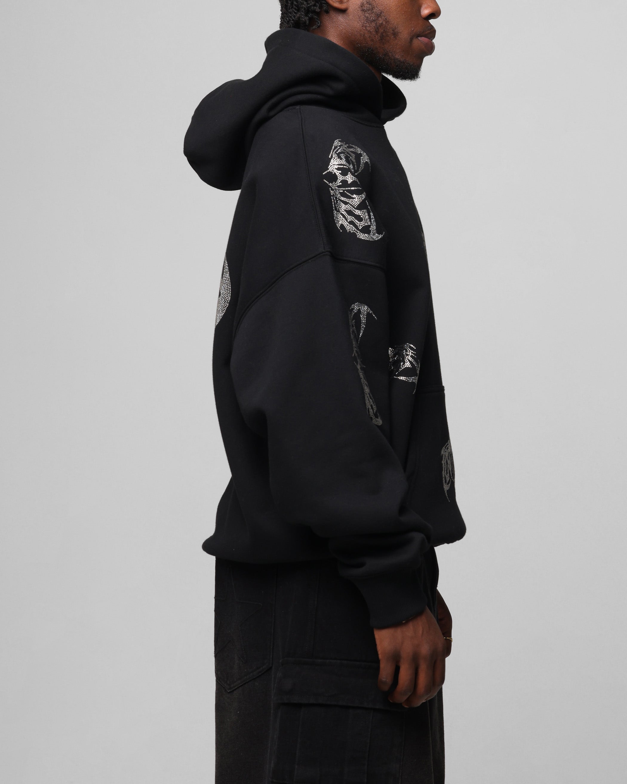 Loiter Metal Rhinestone Hoodie Black、mySite、zt4zffjzw