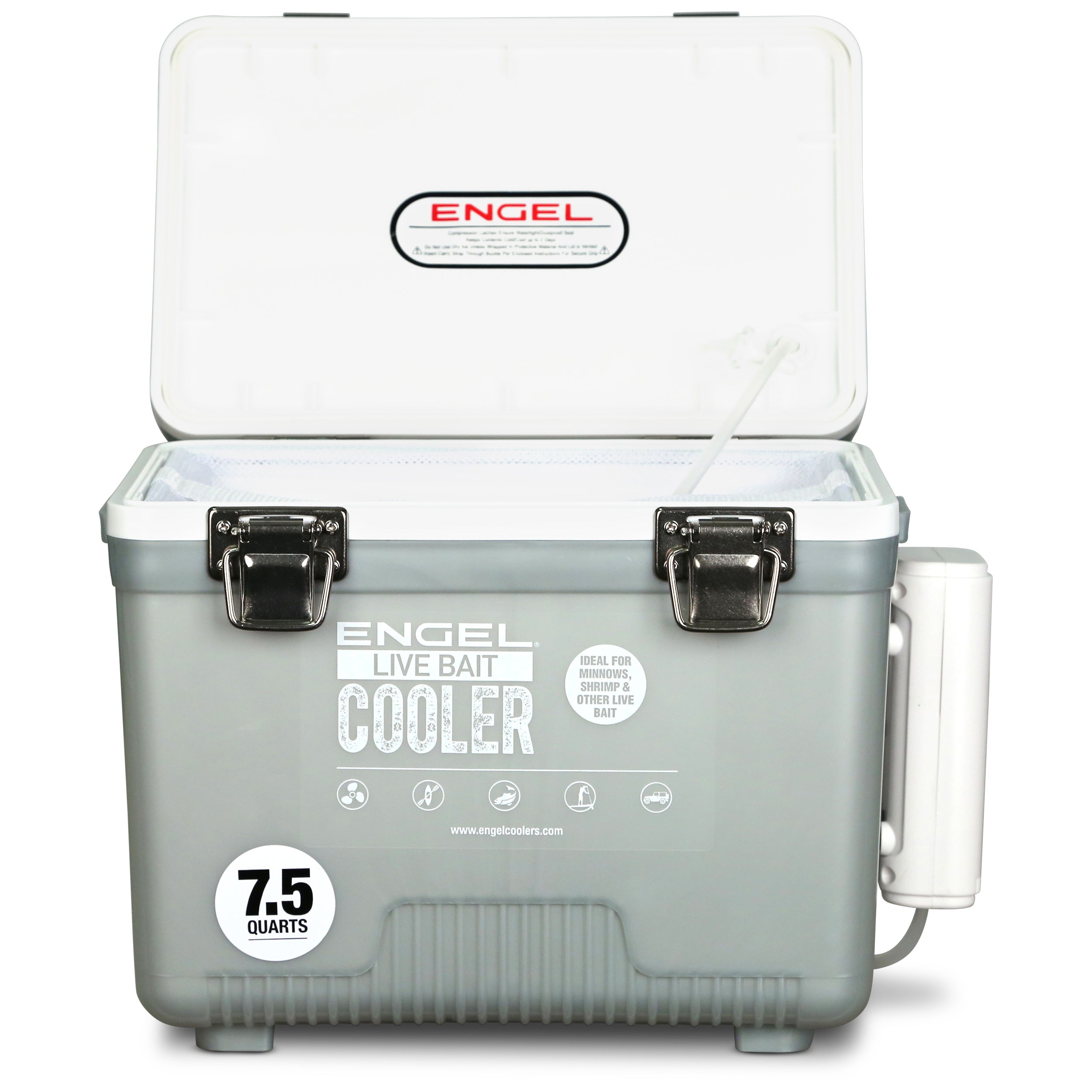 Engel 7.5Qt Live bait Pro Cooler with AP3 Rechargeable Aerator & Stainless Hardware、mySite、noshort