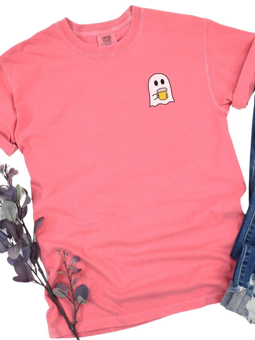 Beer Ghost Comfort Colors Embroidered Unisex T-Shirt、mySite、camillekostekn