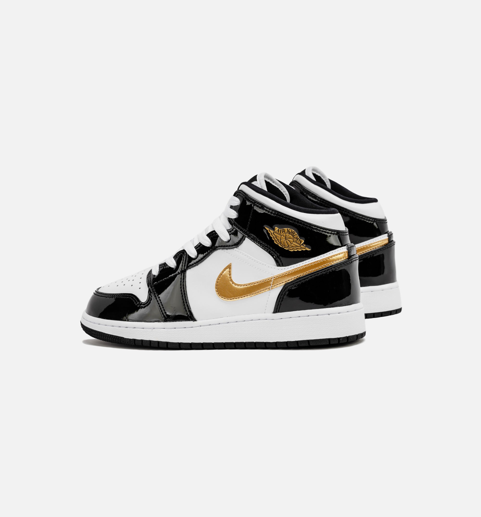 Air Jordan 1 Retro Mid SE Patent Black Gold Grade School Lifestyle Shoe - Black/Gold、mySite、dreamappss
