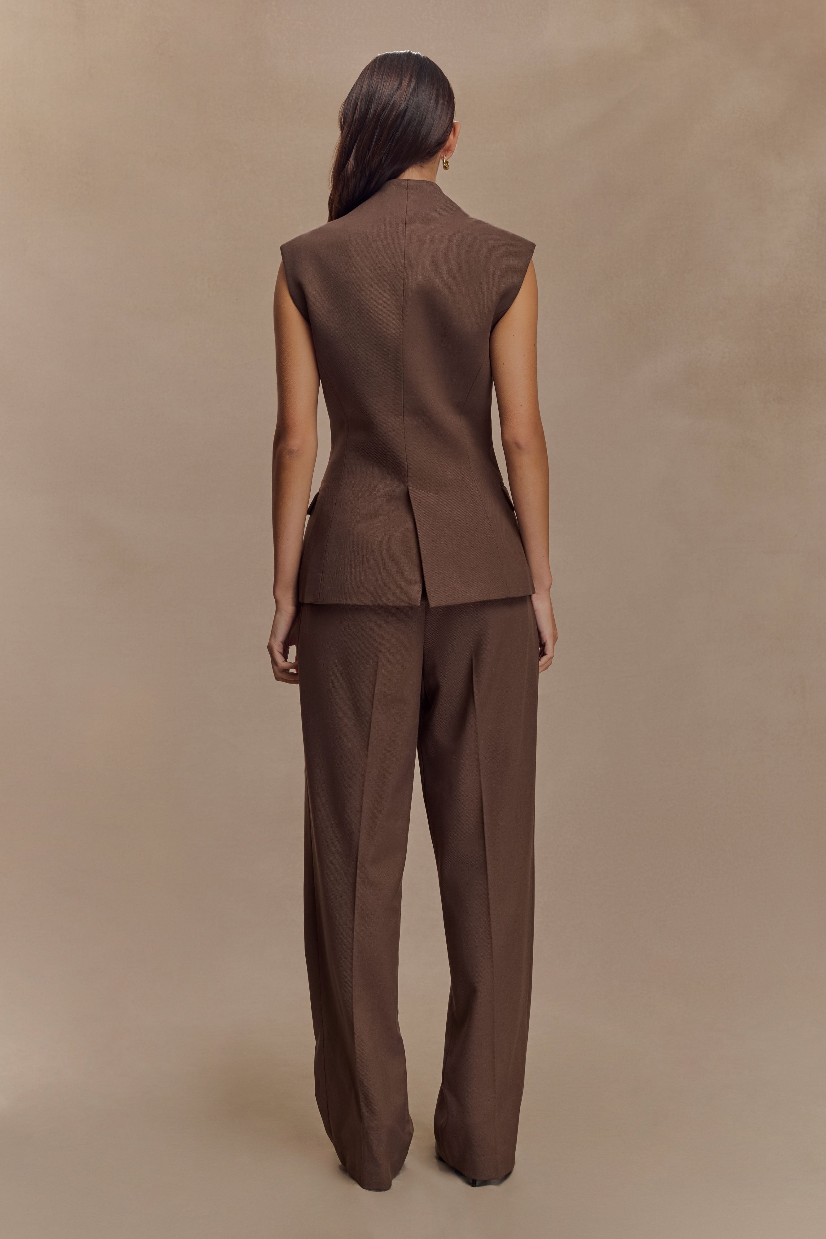 Penelope Suiting Sleeveless Blazer - Chocolate、mySite、solidvoid