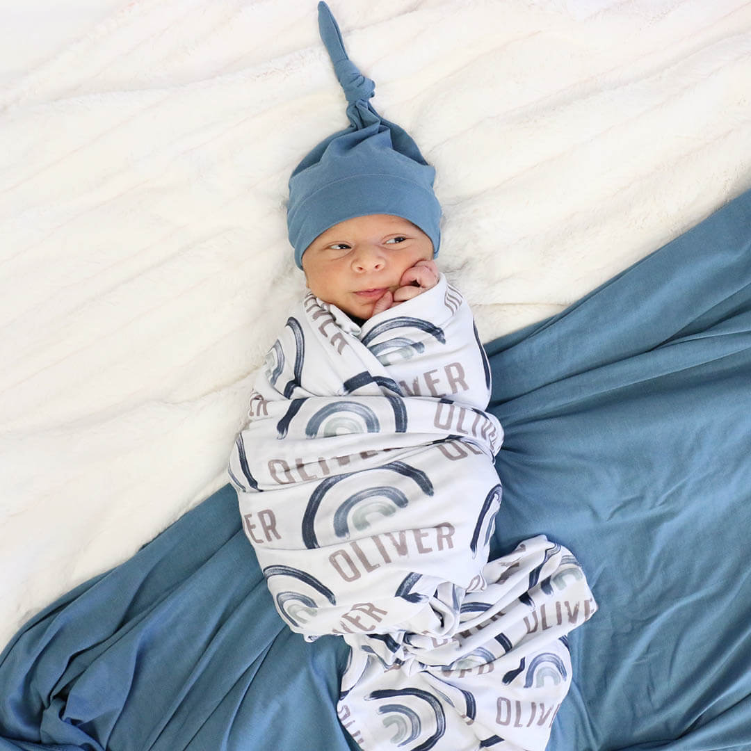  Brooks' Blue Rainbows Personalized Swaddle Blanket、mySite、layawaytickets