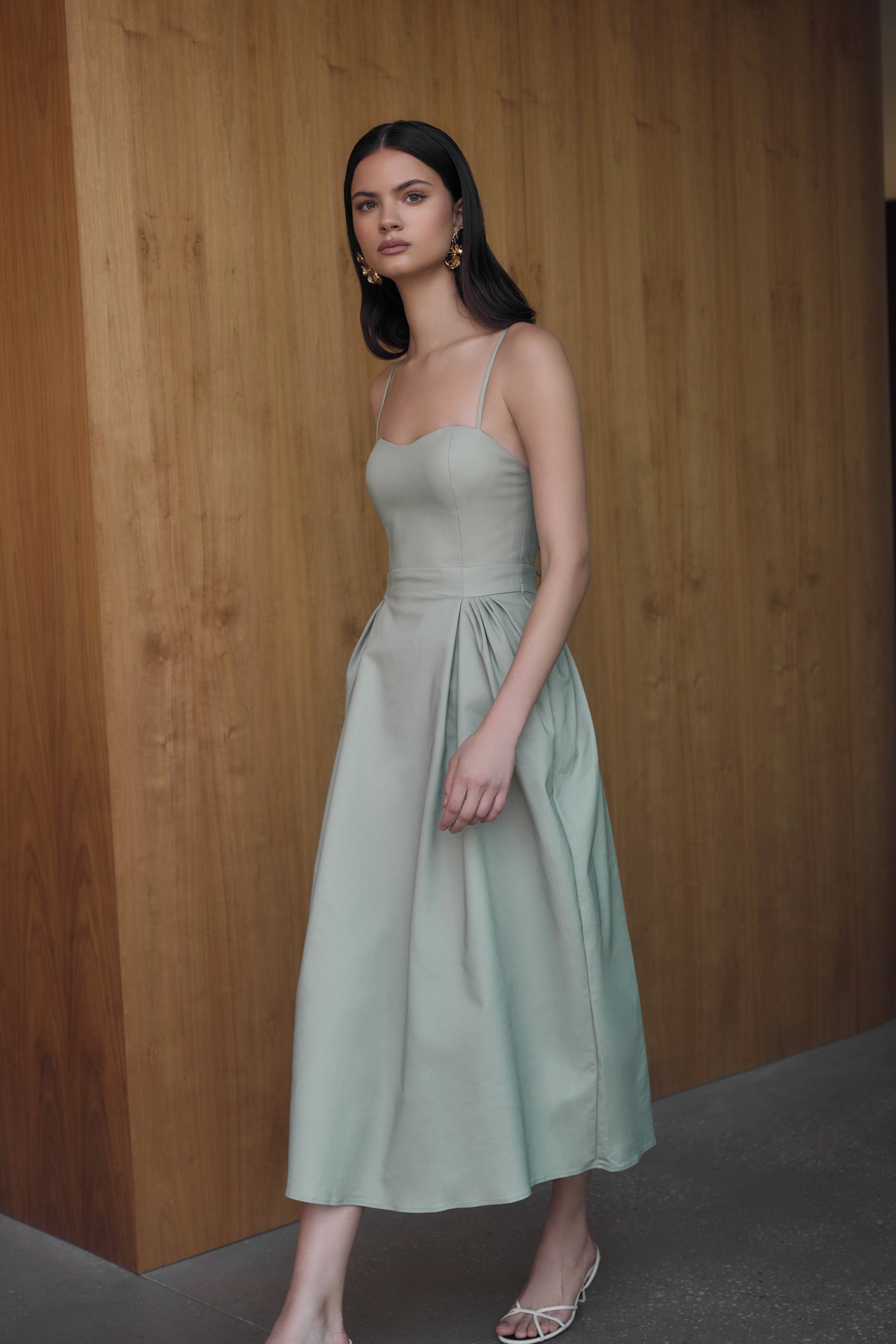 Rebecca Cotton Midi Dress - Basil、mySite、solidvoid