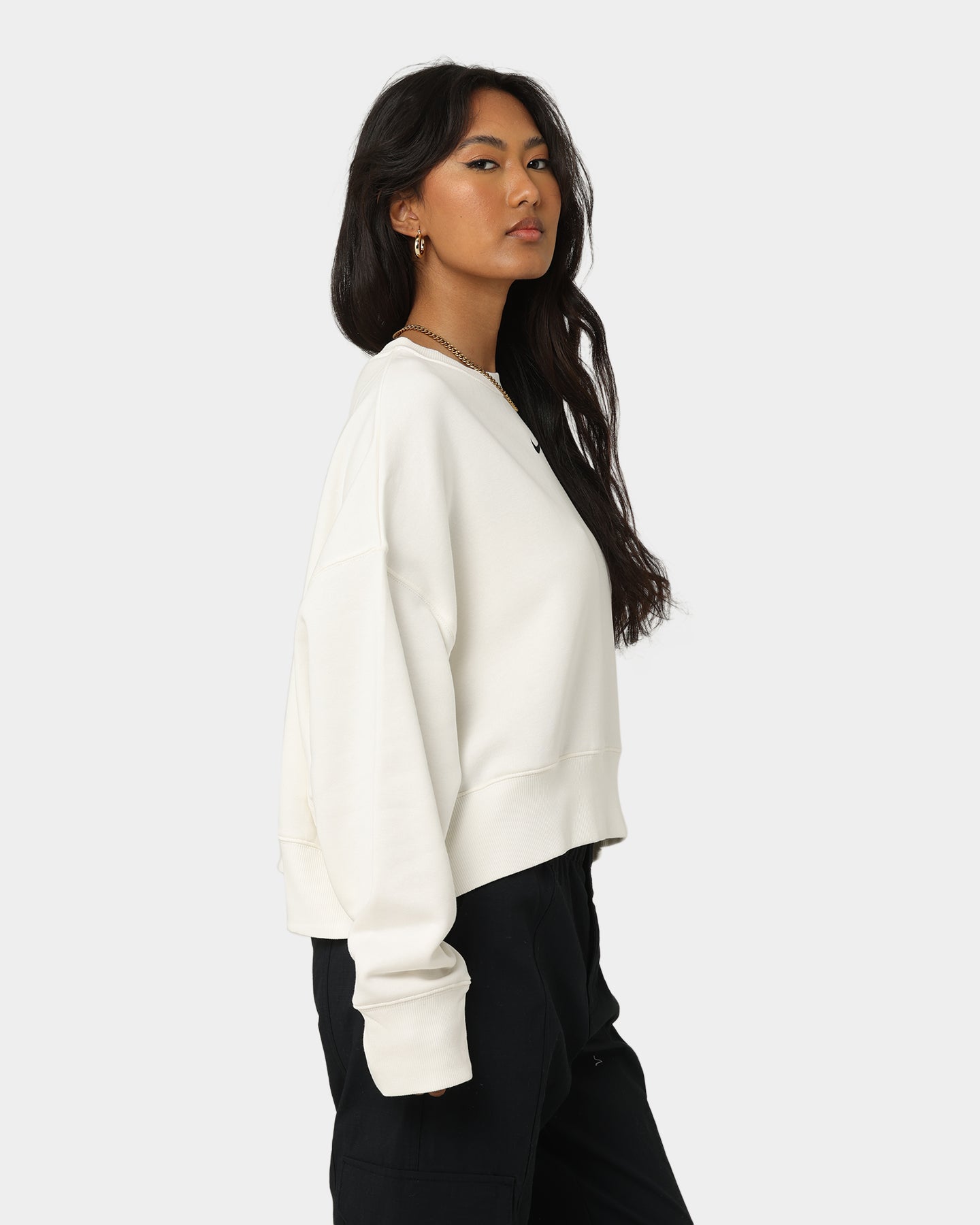 Nike Women's Nike Sportswear Style Fleece Over-Oversized Crewneck Sail/Black、mySite、zt4zffjzw