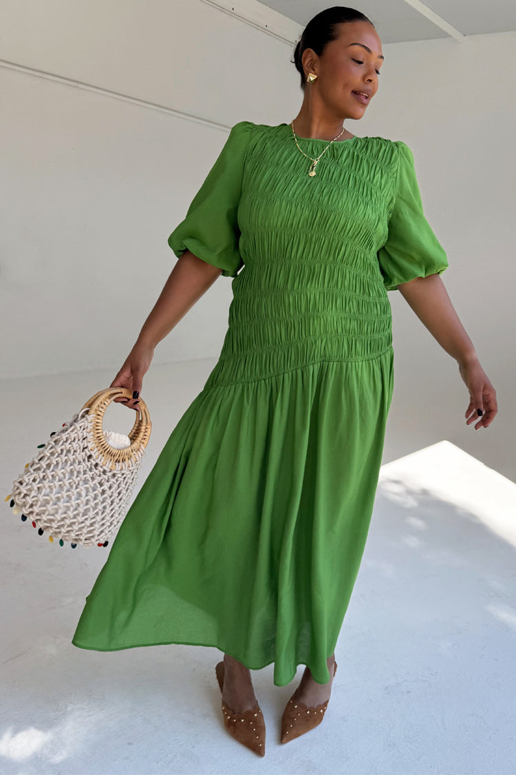 Green Shirred Nara Dress、mySite、solidvoid