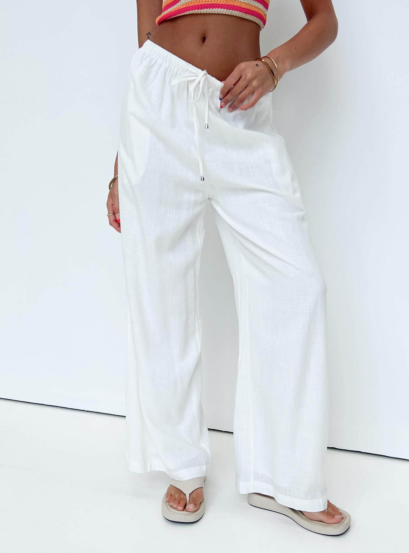 Ogilvie Linen Blend Pants White Petite、mySite、solidvoid