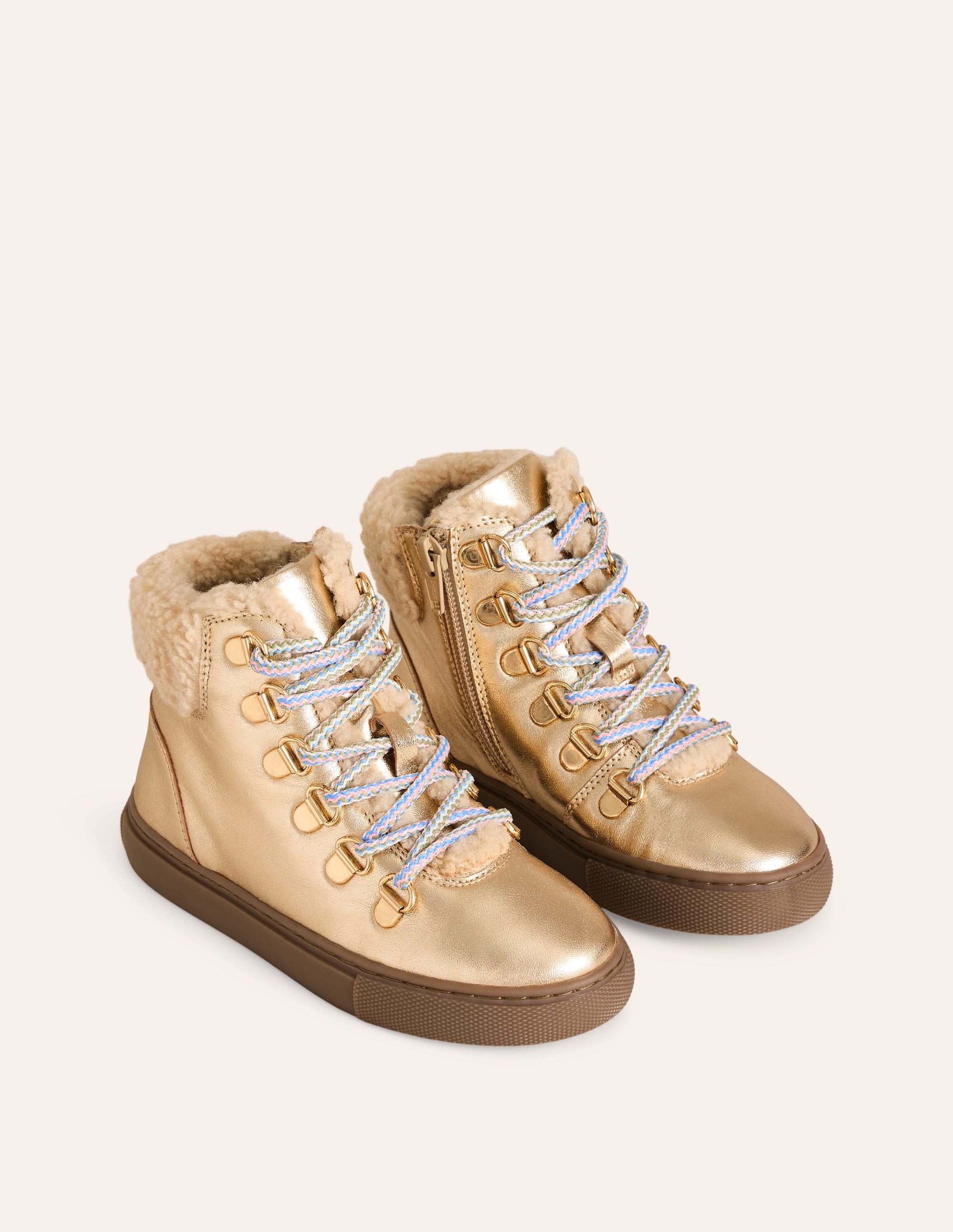  Cosy Leather Lace Up Boots-Pale Gold、mySite、ashleygrahame