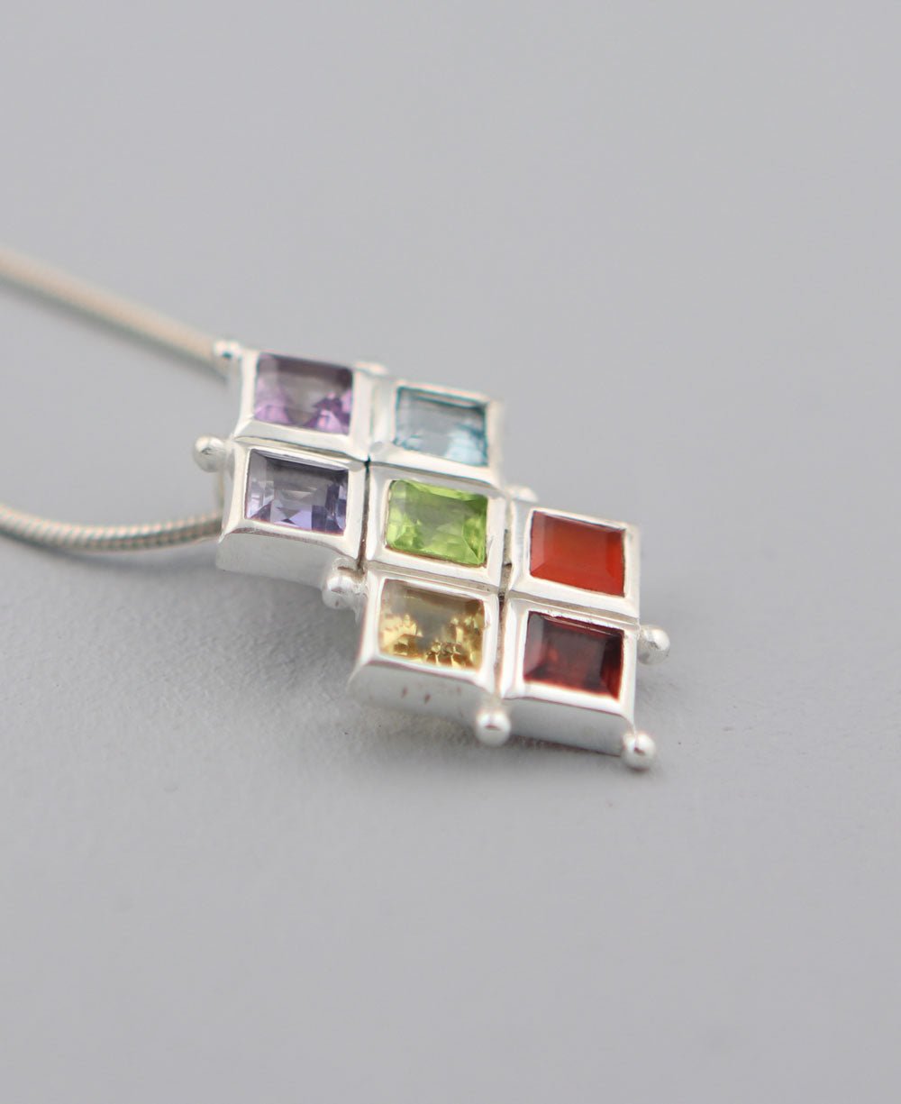 Sterling Silver Chakra Grid Gemstone Pendant、mySite、topwebapps