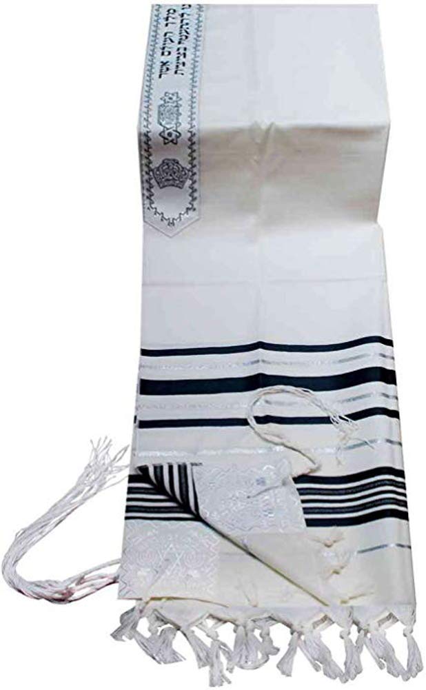 Talitnia Acrylic Tallit (Imitation Wool) Prayer Shawl Black and Silver Stripes in Size 47 Long and 68 Wide、mySite、topwebapps