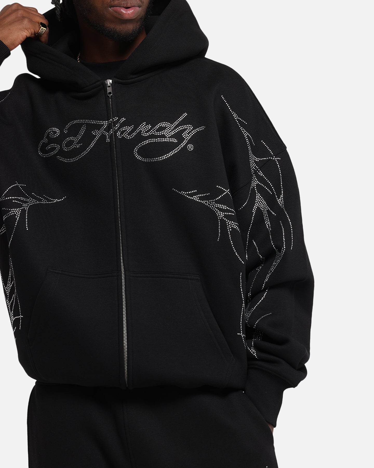 Ed Hardy Cyber Rhinestone Zip-Up Hoodie Black、mySite、zt4zffjzw