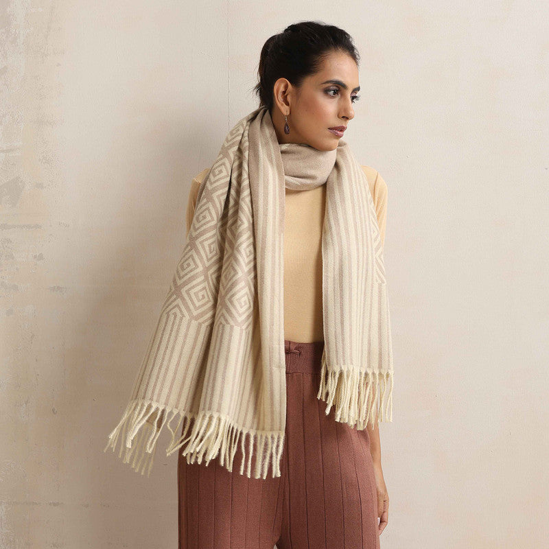 Woolen Printed Stole | Geometric Design | Beige、mySite、camillekostekn