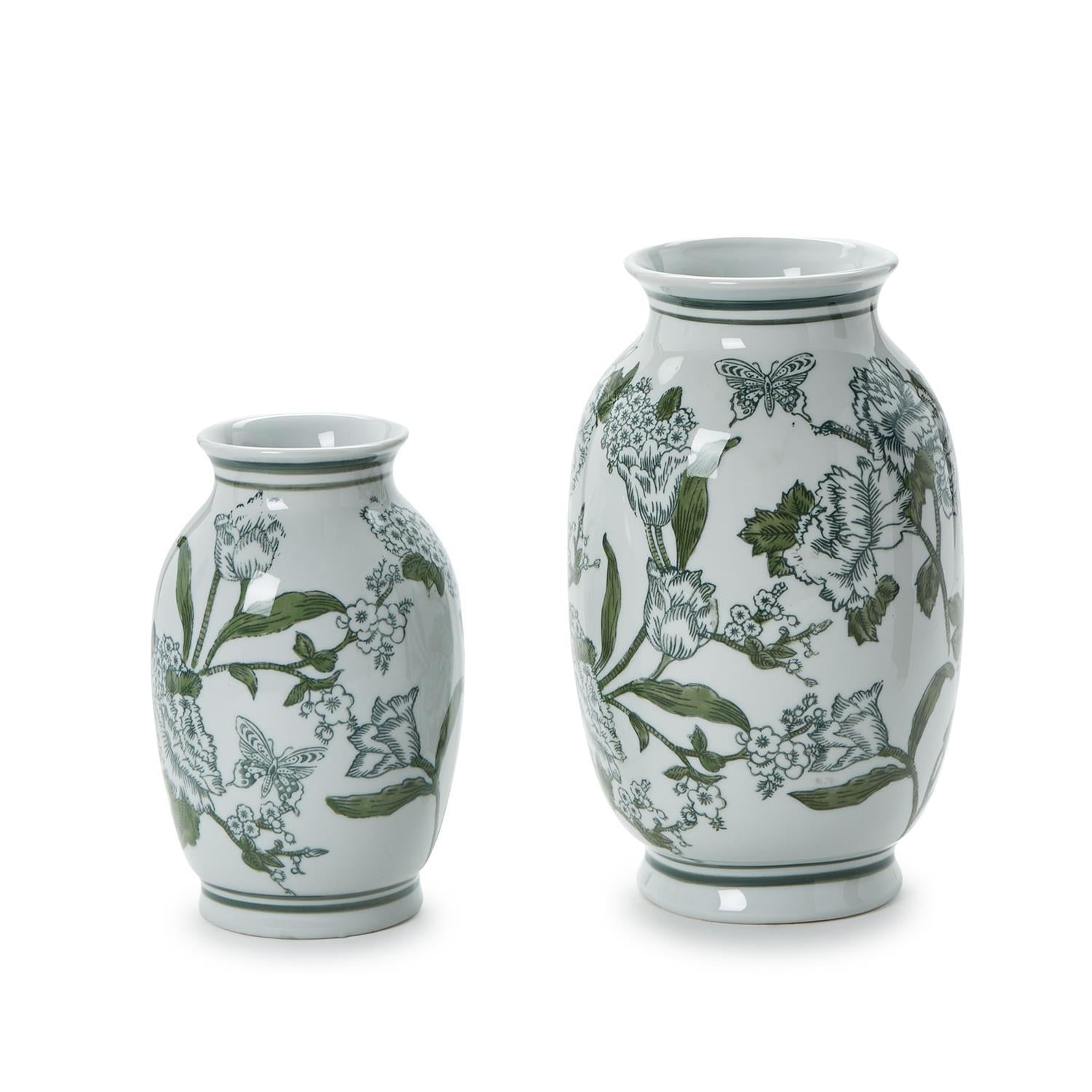  Primrose and Lotus Green and White Chinoiserie Vases Set Of 2、mySite、elrpsem3k