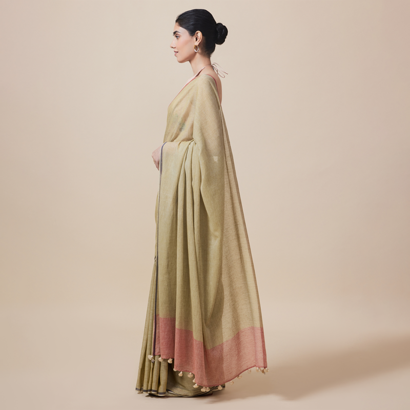 Cotton Printed Saree with Blouse | Sage Green、mySite、camillekostekn