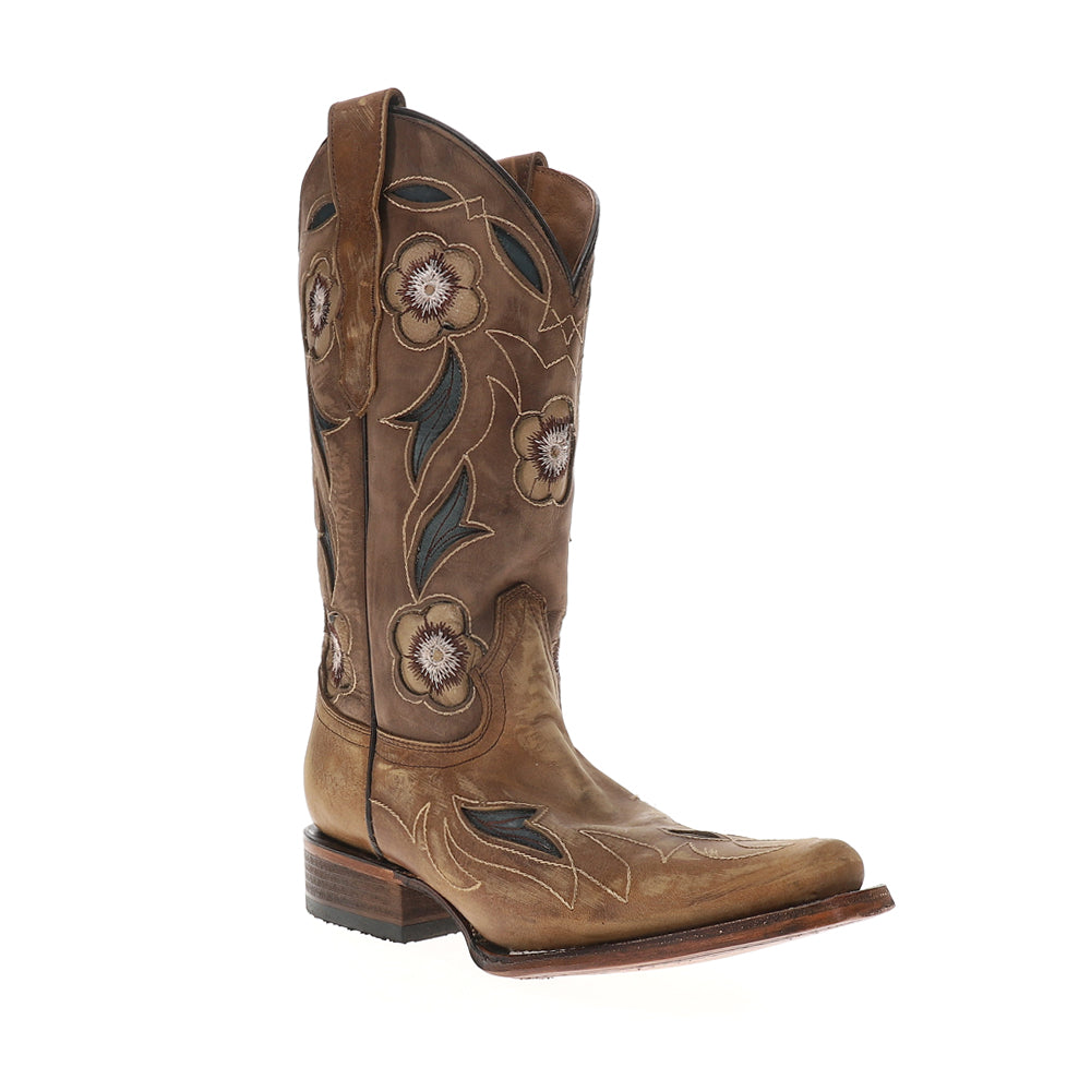 Sand Flower Inlay Embroidered Square Toe Pull On Cowboy Boots、mySite、gtrtttuynbv