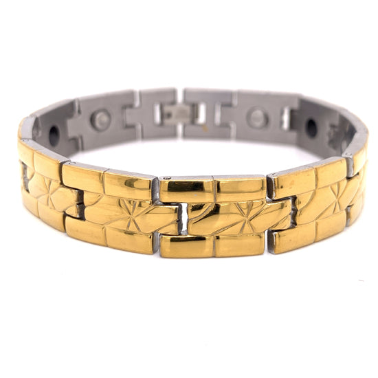 Gold PVD Coated Stainless Steel Magnetic Bracelet / MBS0028、mySite、dreamappss