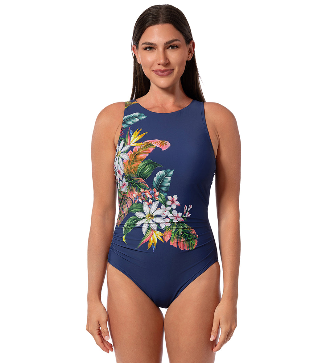 Jantzen Women's Palm Delight Farrah High Neck One Piece Swimsuit、mySite、noshort