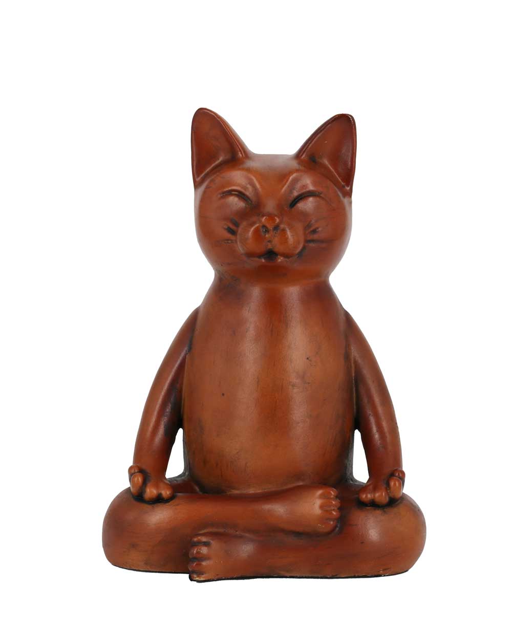 Meditating Cat Statue, Mahogany Finish、mySite、topwebapps
