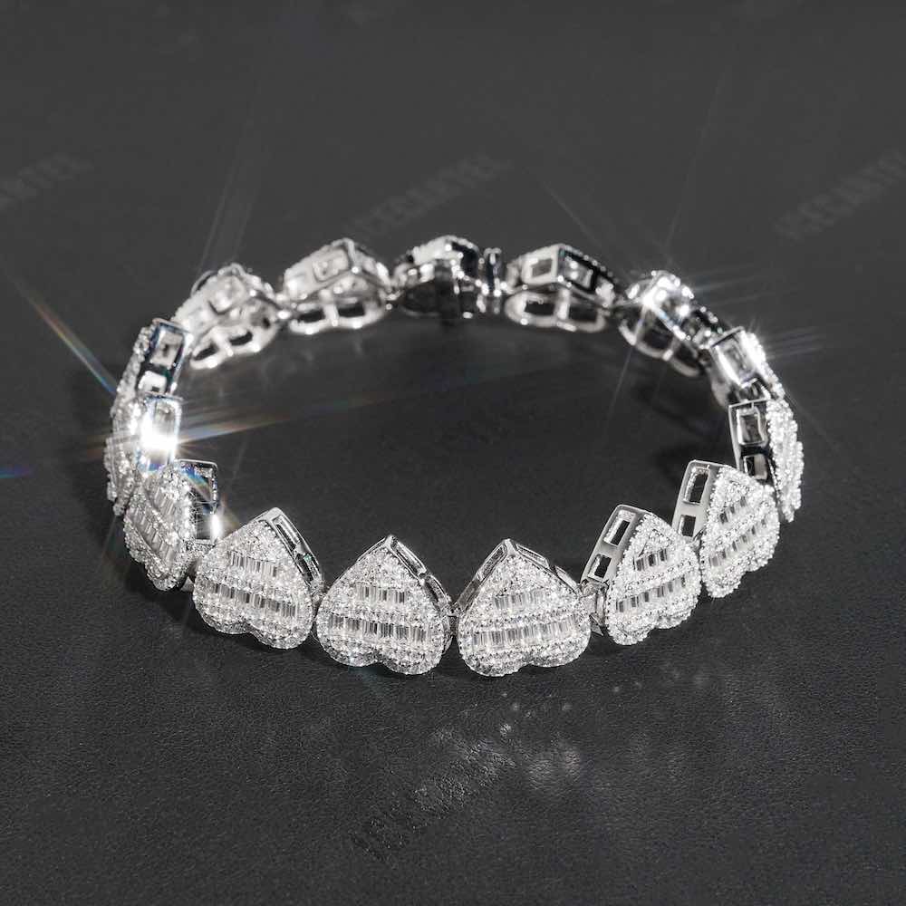 Iced Out Baguette Heart Tennis Bracelet 14K Gold - 13MM、mySite、hinf8tx79
