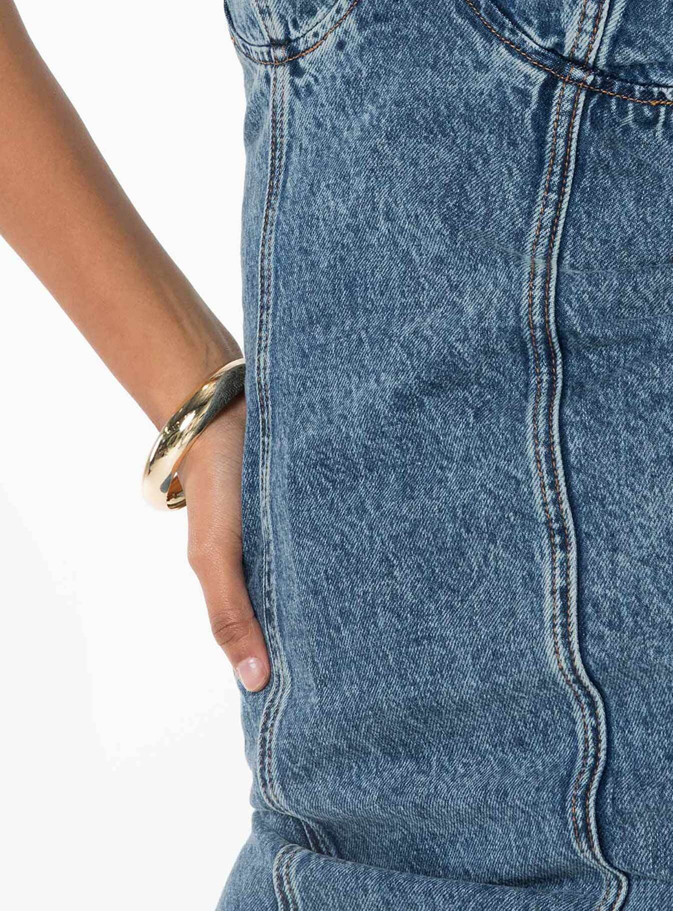 Smokeshow Strapless Midi Dress Blue Denim、mySite、solidvoid