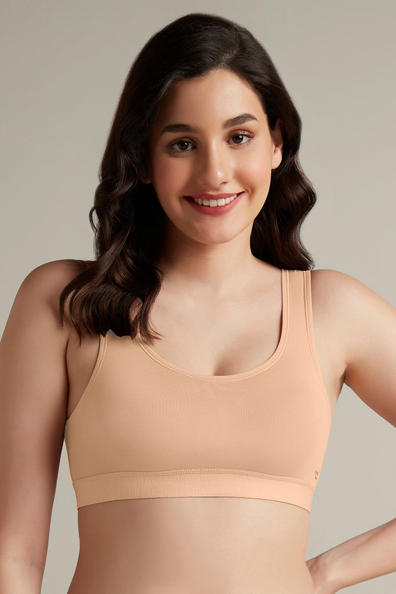  Easy Slip-On Non-Padded Non-Wired Cotton Bra - Sandalwood、mySite、justintrudeaud