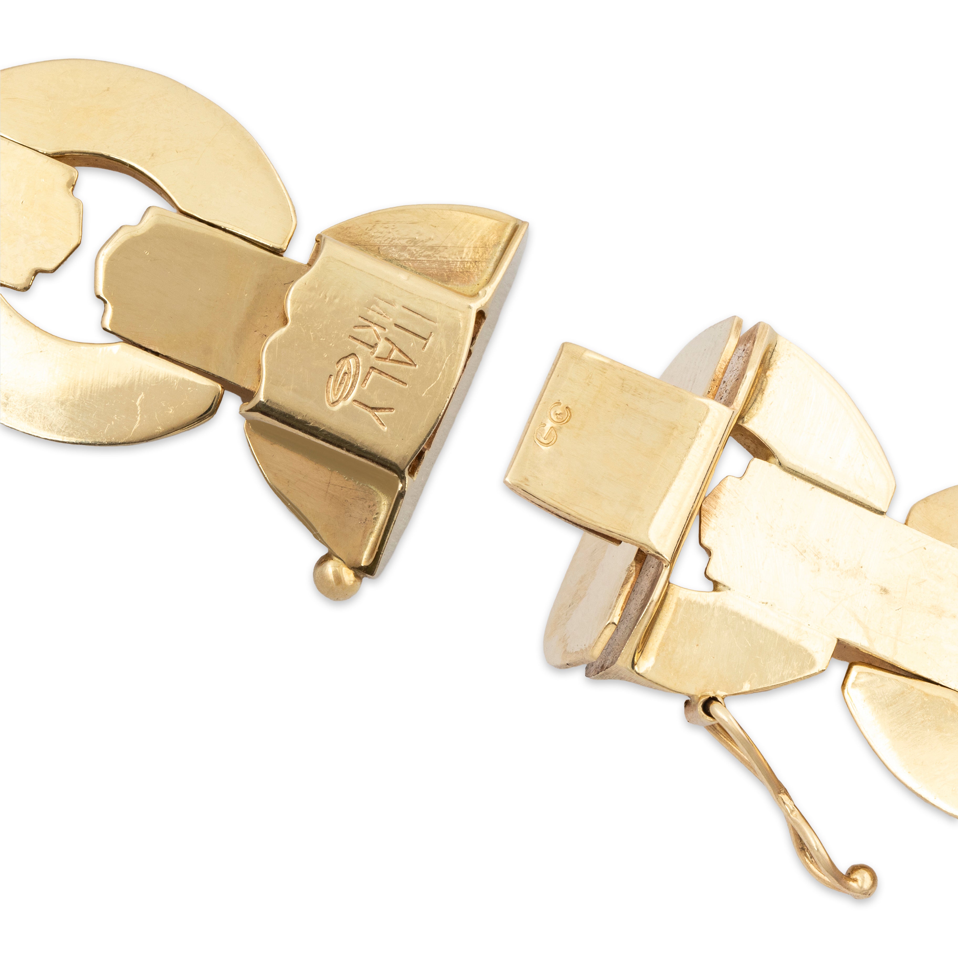 Vintage Italian 14k Yellow Gold Chunky Modernist Bracelet 7、mySite、hinf8tx79