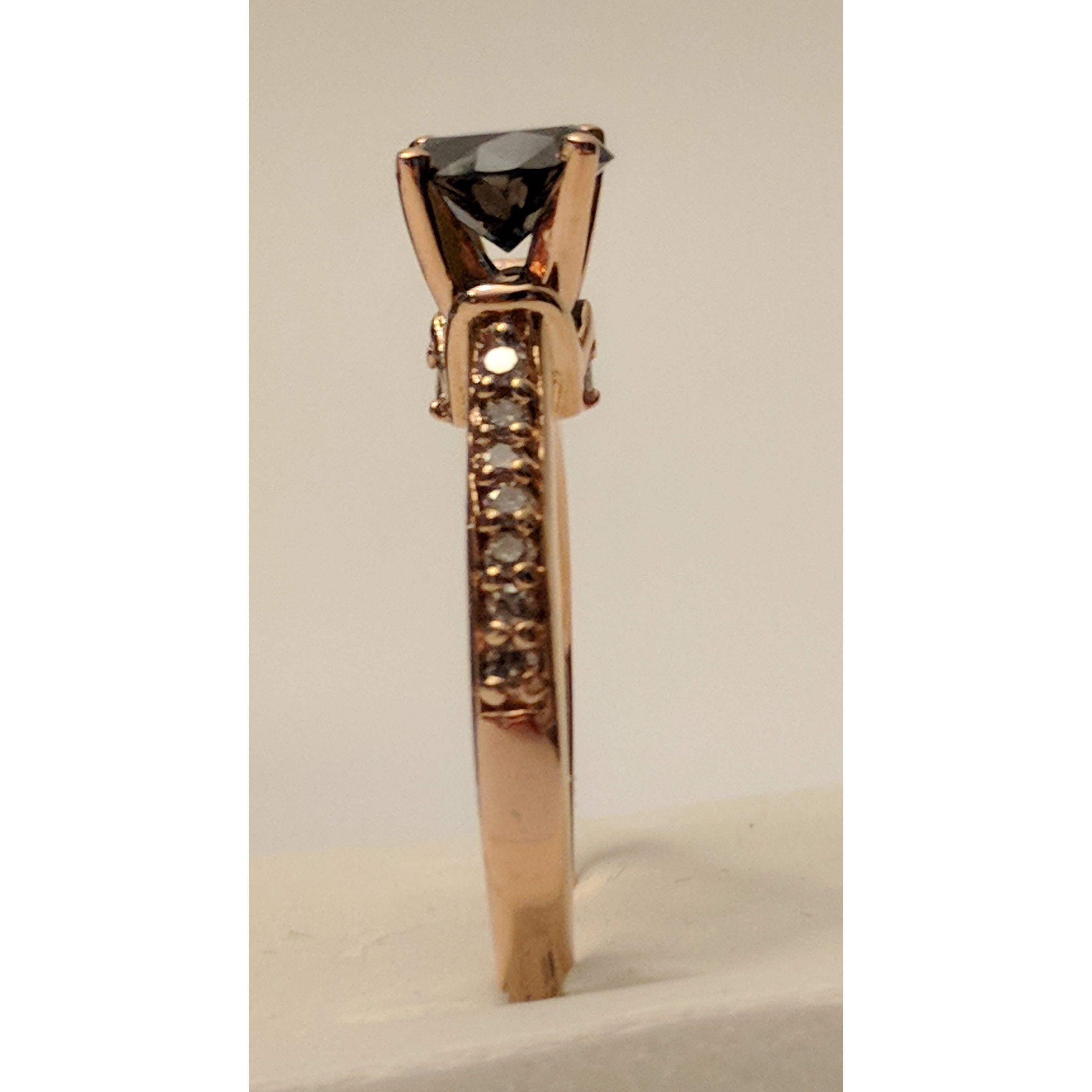 Black Diamond Solitaire Engagement Ring with Diamond Shanks, 1.5ctw in 10K Rose Gold-Gorgeous!、mySite、g9winljtr