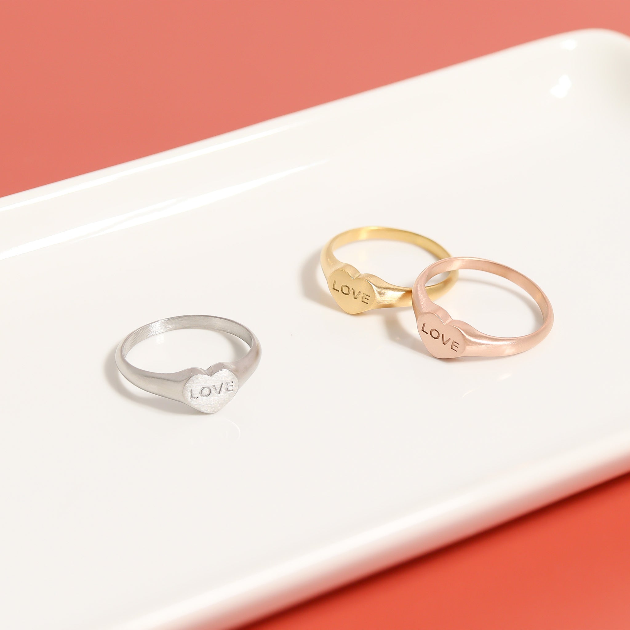 18K Gold PVD Stainless Steel Love Heart Signet Ring / ESR0005、mySite、dreamappss