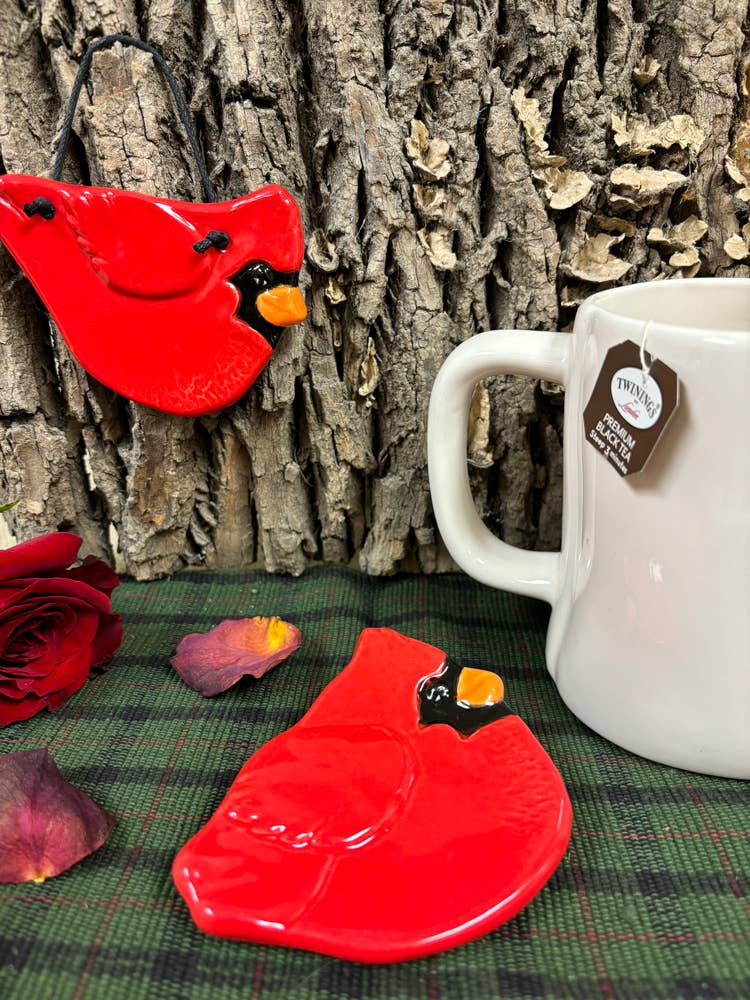 Handmade Red Ceramic Cardinal Dish、mySite、g9winljtr