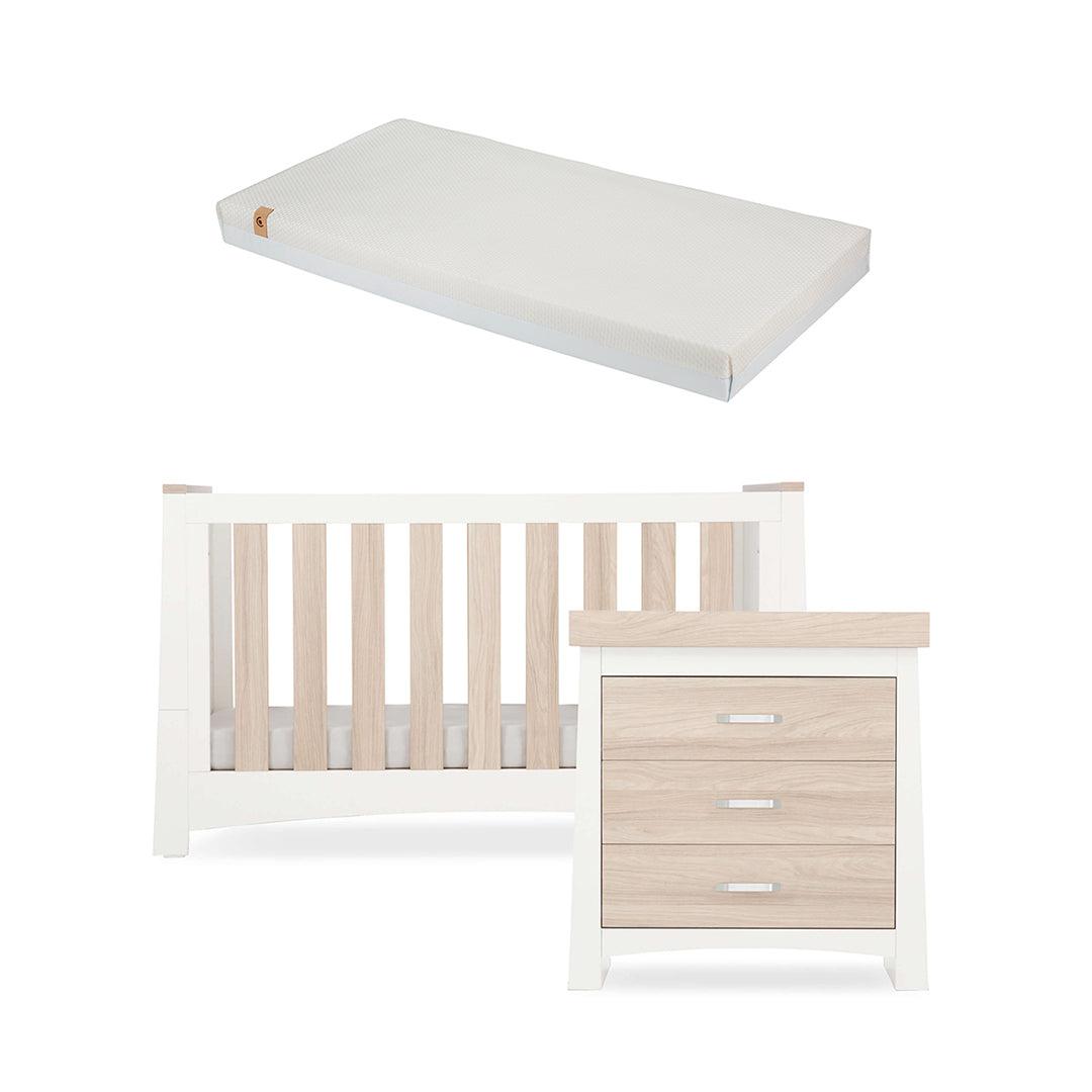  CuddleCo Ada 2 Piece Set 3-Drawer Dresser Cot Bed - White/Ash、mySite、merchandisen
