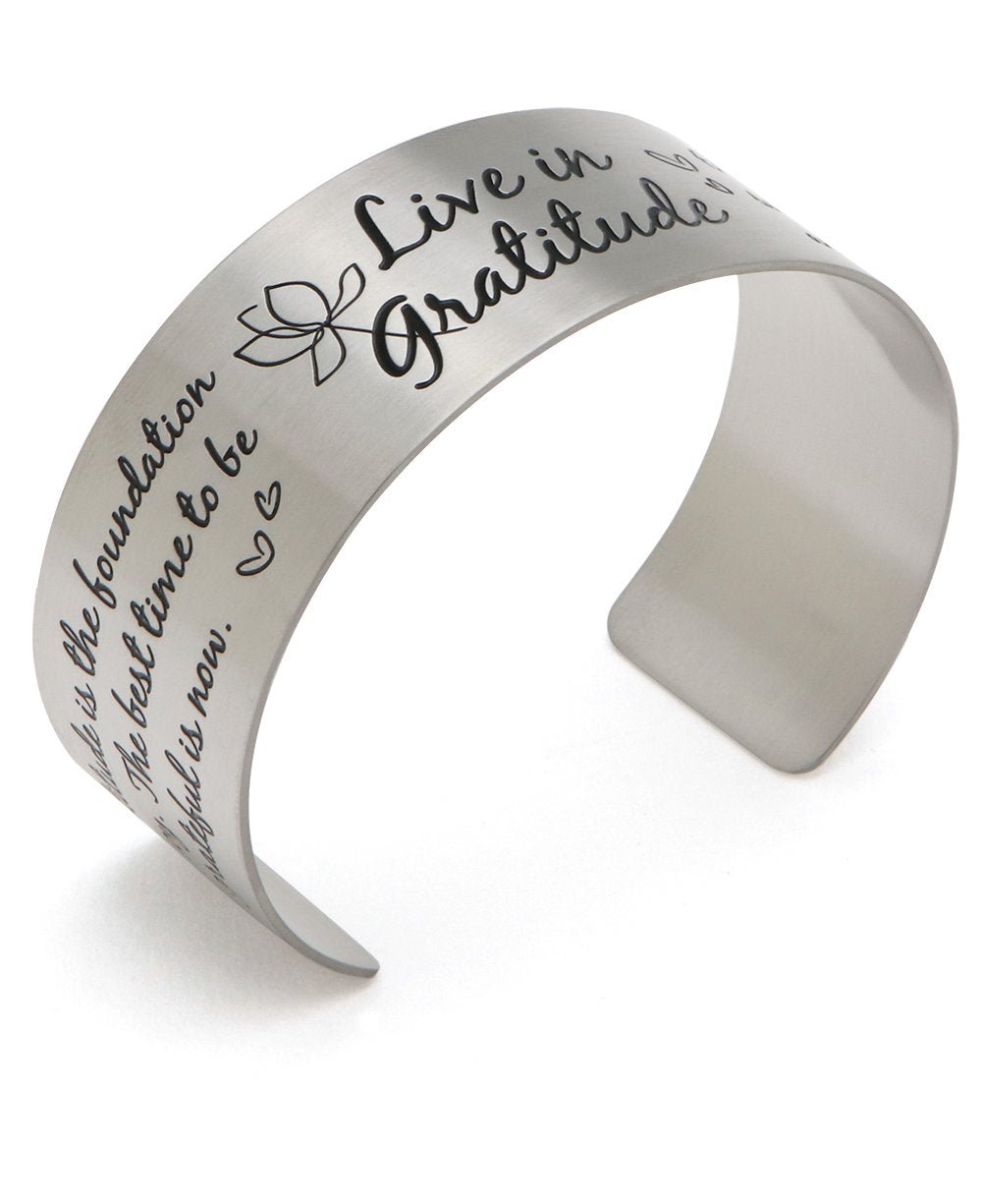 Live in Gratitude Stainless Steel Adjustable Inspirational Cuff Bracelet、mySite、topwebapps