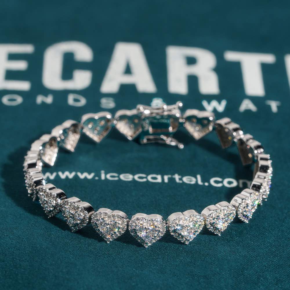 8MM Moissanite Heart Link Bracelet 14K Gold、mySite、hinf8tx79