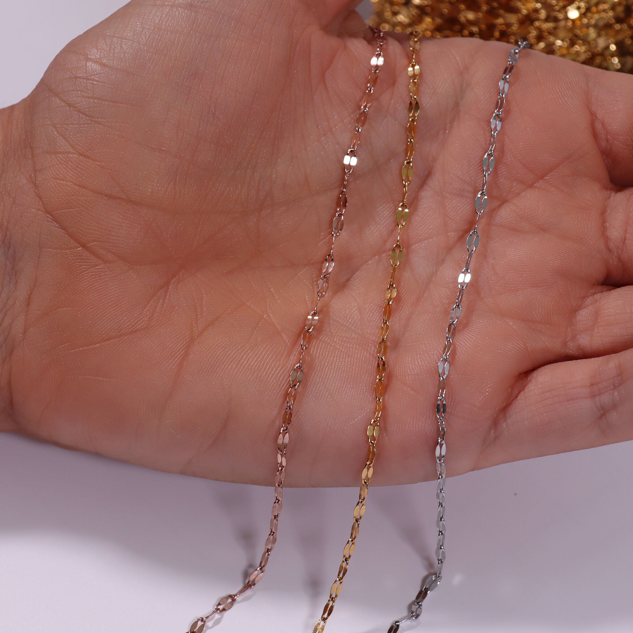 2mm 18K Gold PVD Stainless Steel Lip Permanent Jewelry Chain By The Foot / SPL1011、mySite、dreamappss