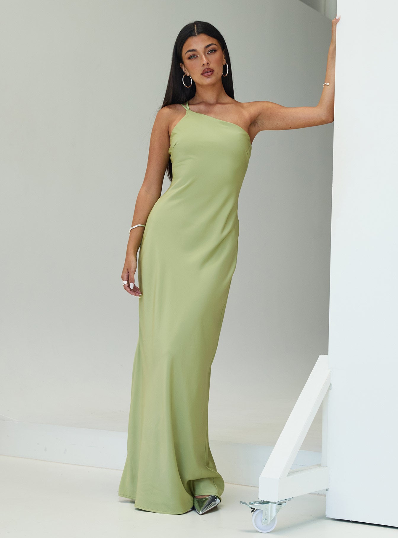 Nehemiah One Shoulder Maxi Dress Green、mySite、solidvoid
