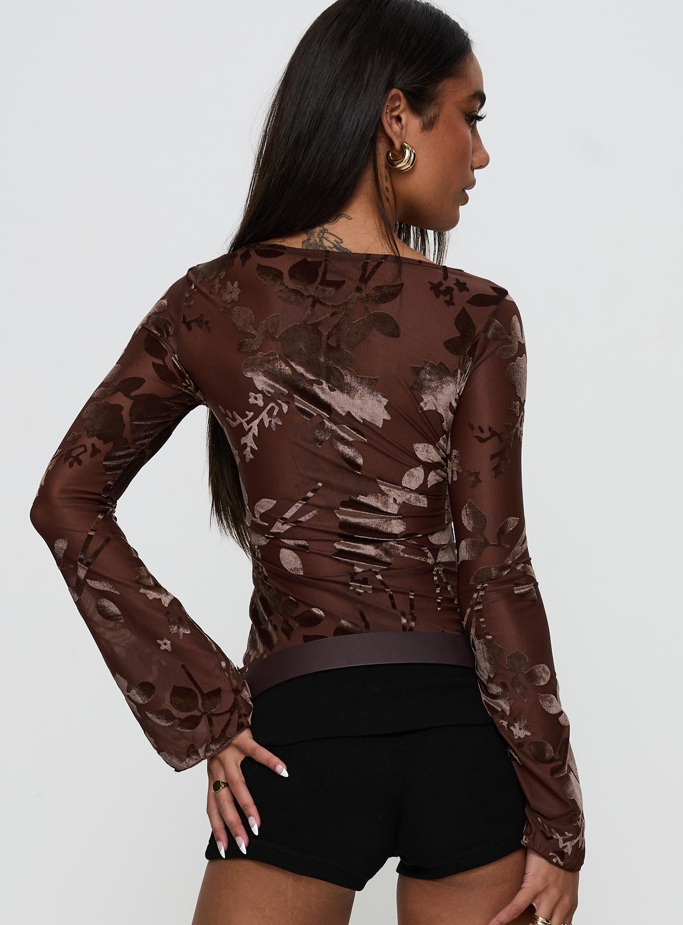 Meant To Be Mesh Long Sleeve Top Brown Floral、mySite、solidvoid