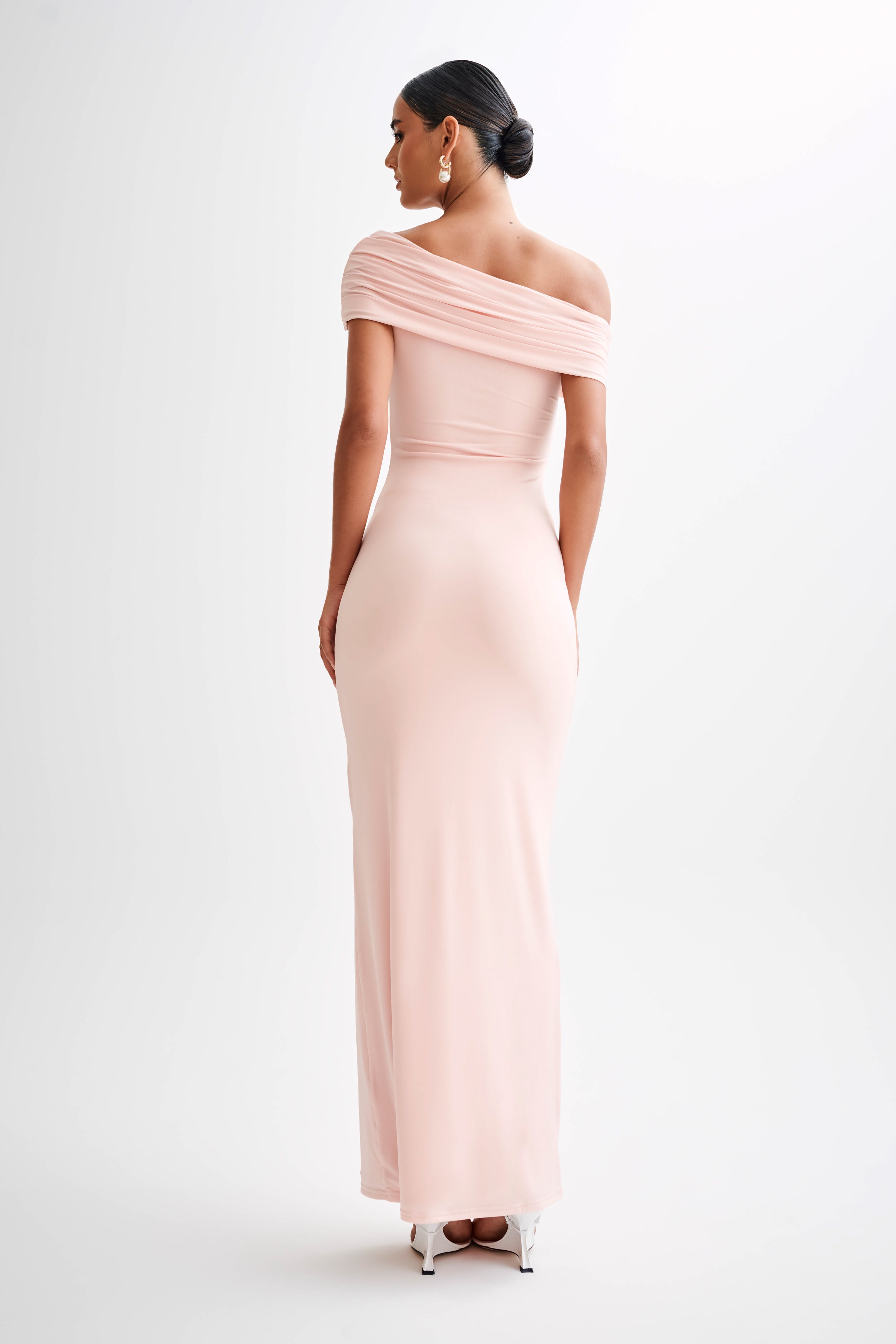 Cassandra Off Shoulder Slinky Maxi Dress - Pale Pink、mySite、solidvoid