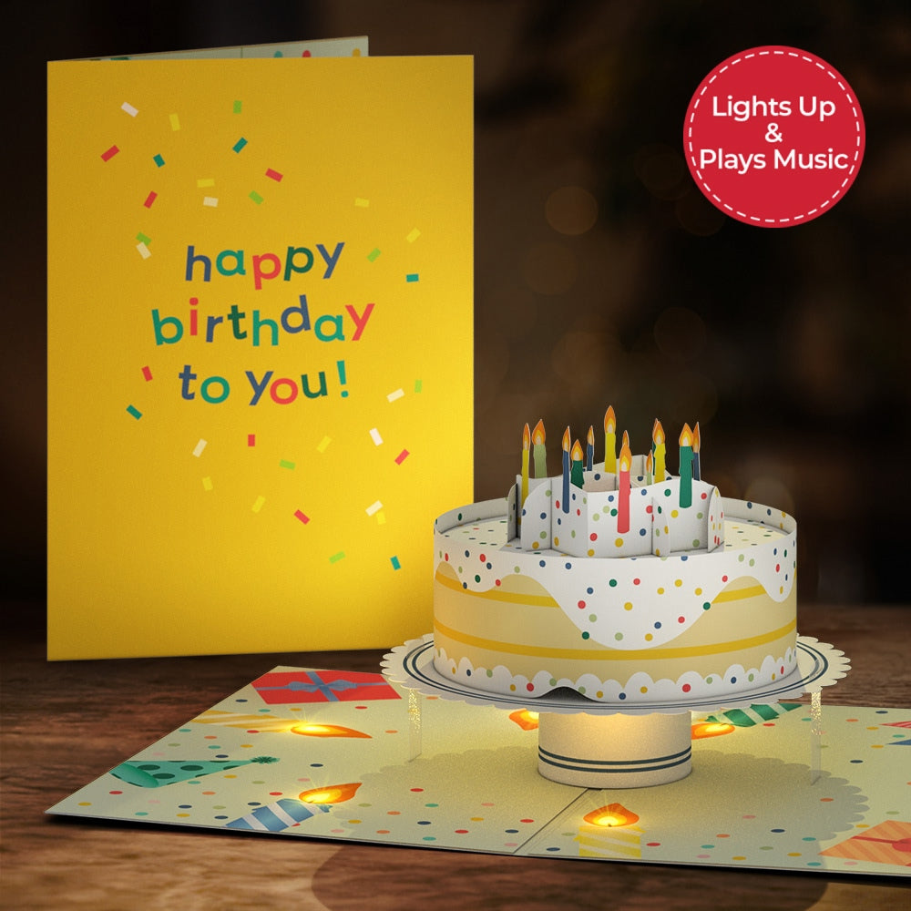 Happy Birthday Confetti Cake Music and Lights Pop-Up Card、mySite、solidvoid