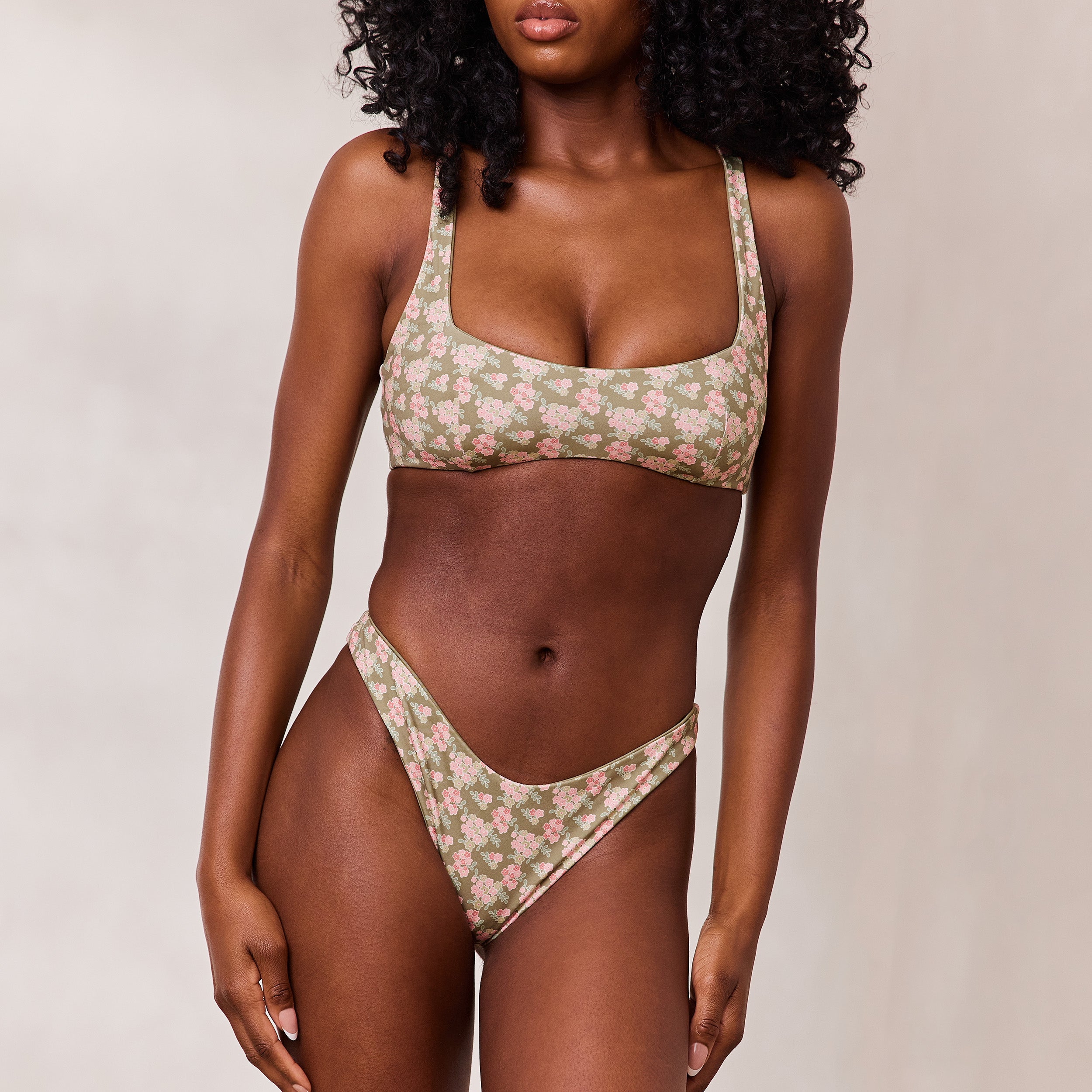 Reversible Plunge Bikini Top - Green/Floral、mySite、bengalsvssteelers