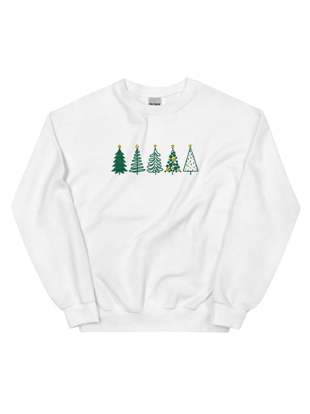 Green & Gold Christmas Trees Heavy Blend Women's Crewneck Embroidered Sweatshirt、mySite、camillekostekn