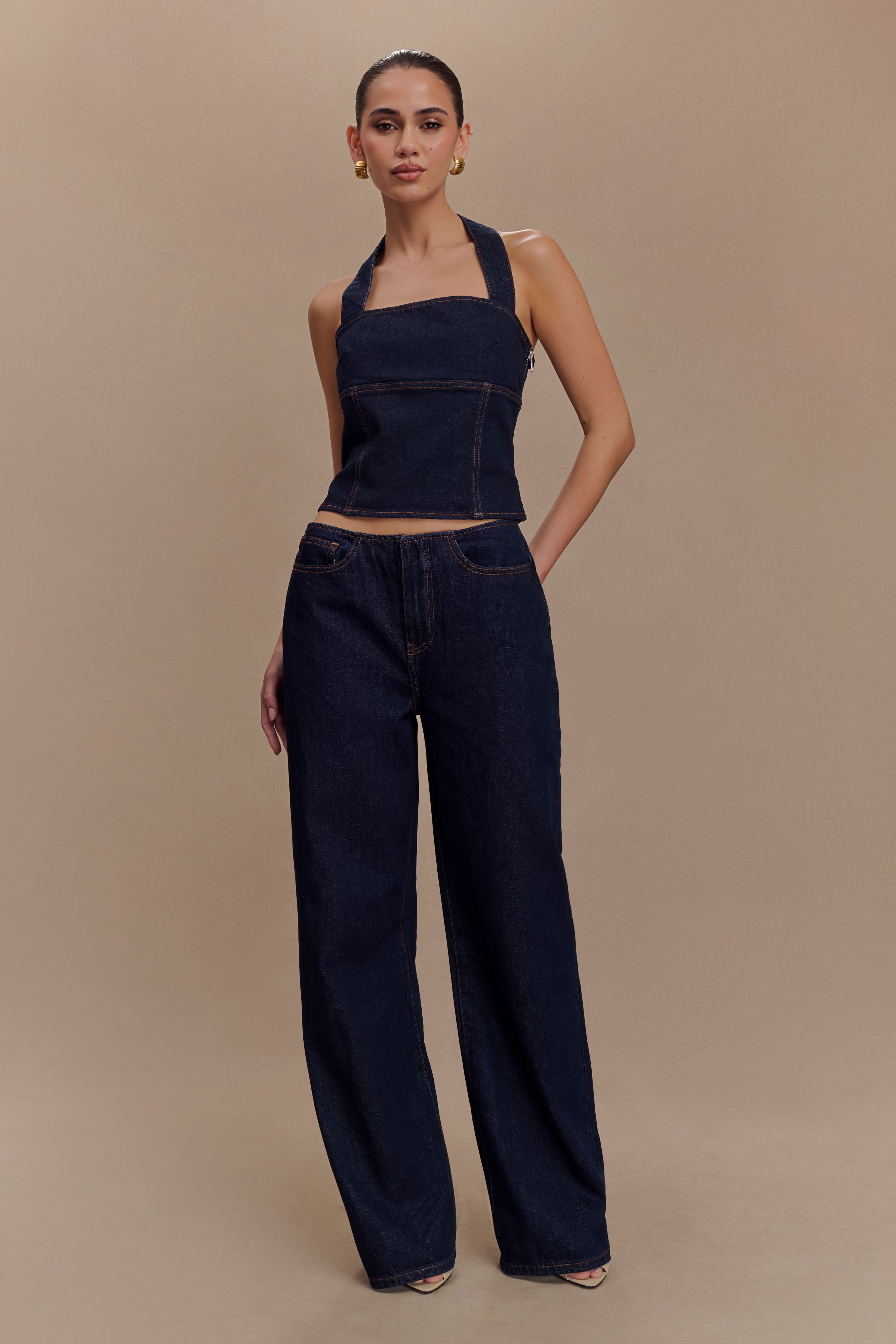 Caitlin Mid Rise Denim Flare Jeans - Indigo Blue、mySite、solidvoid