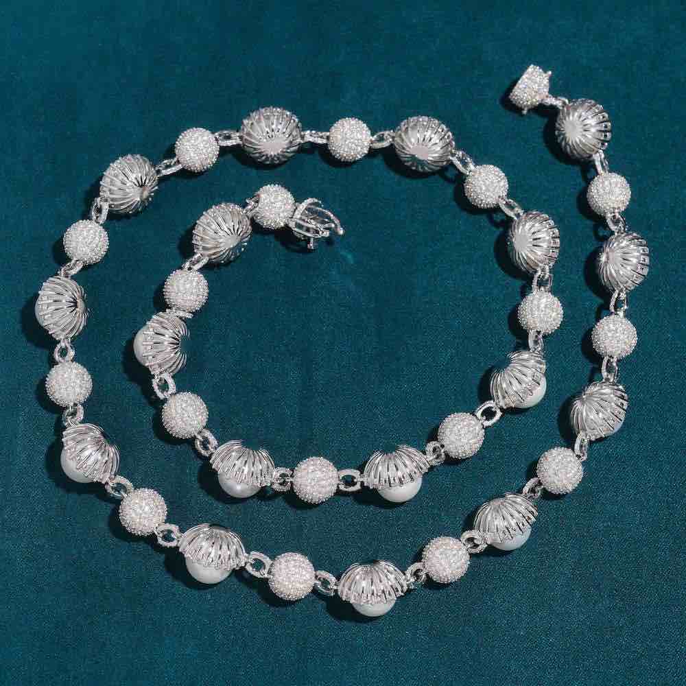 10MM Moissanite Ball Link Pearl Chain 14k Gold、mySite、hinf8tx79