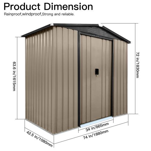 Outdoor storage sheds 6FTx4FT Apex roof brown with Sliding Doors、、eastwooduniform