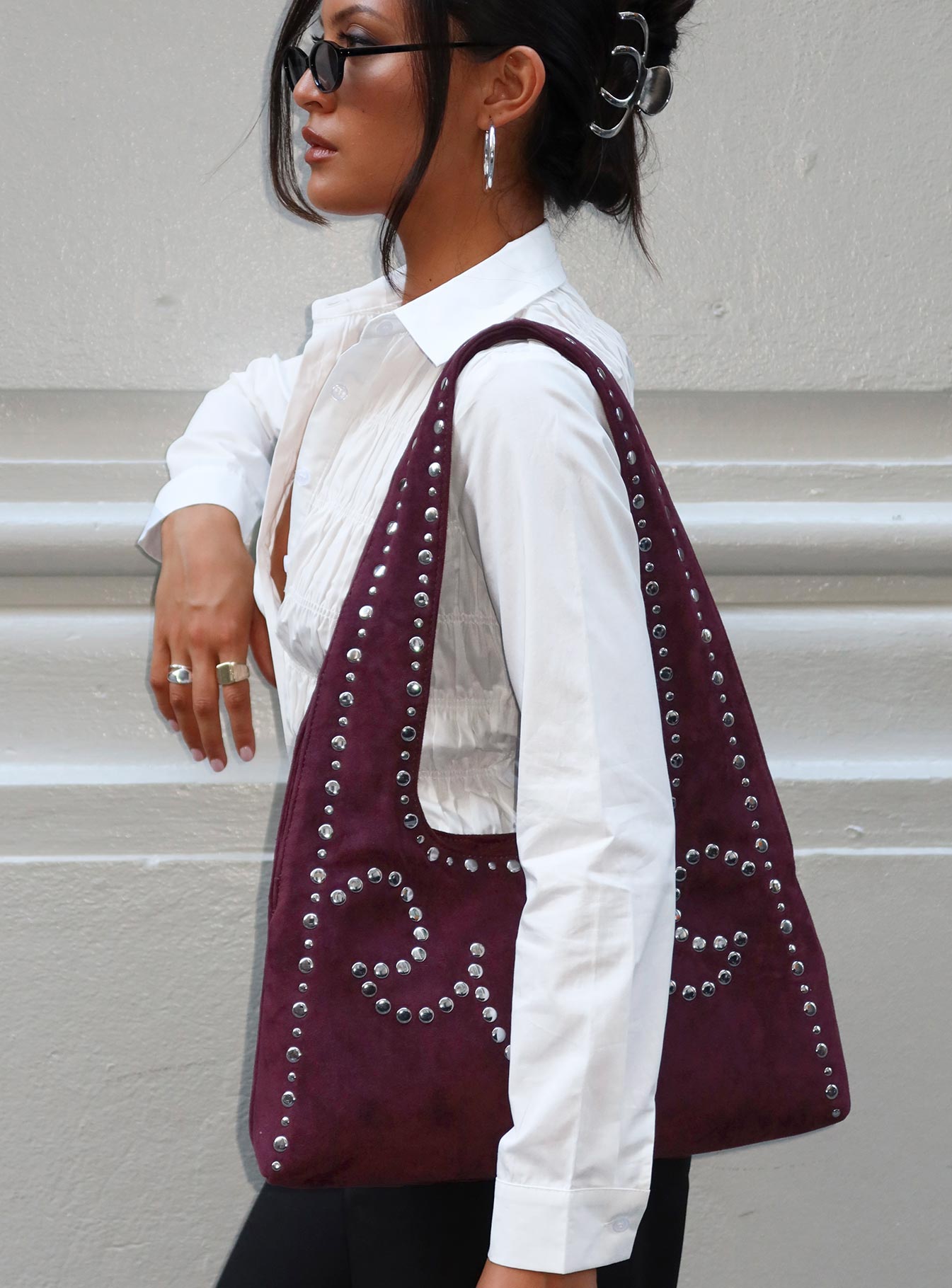 Lemoni Faux Suede Stud Bag Burgundy、mySite、solidvoid