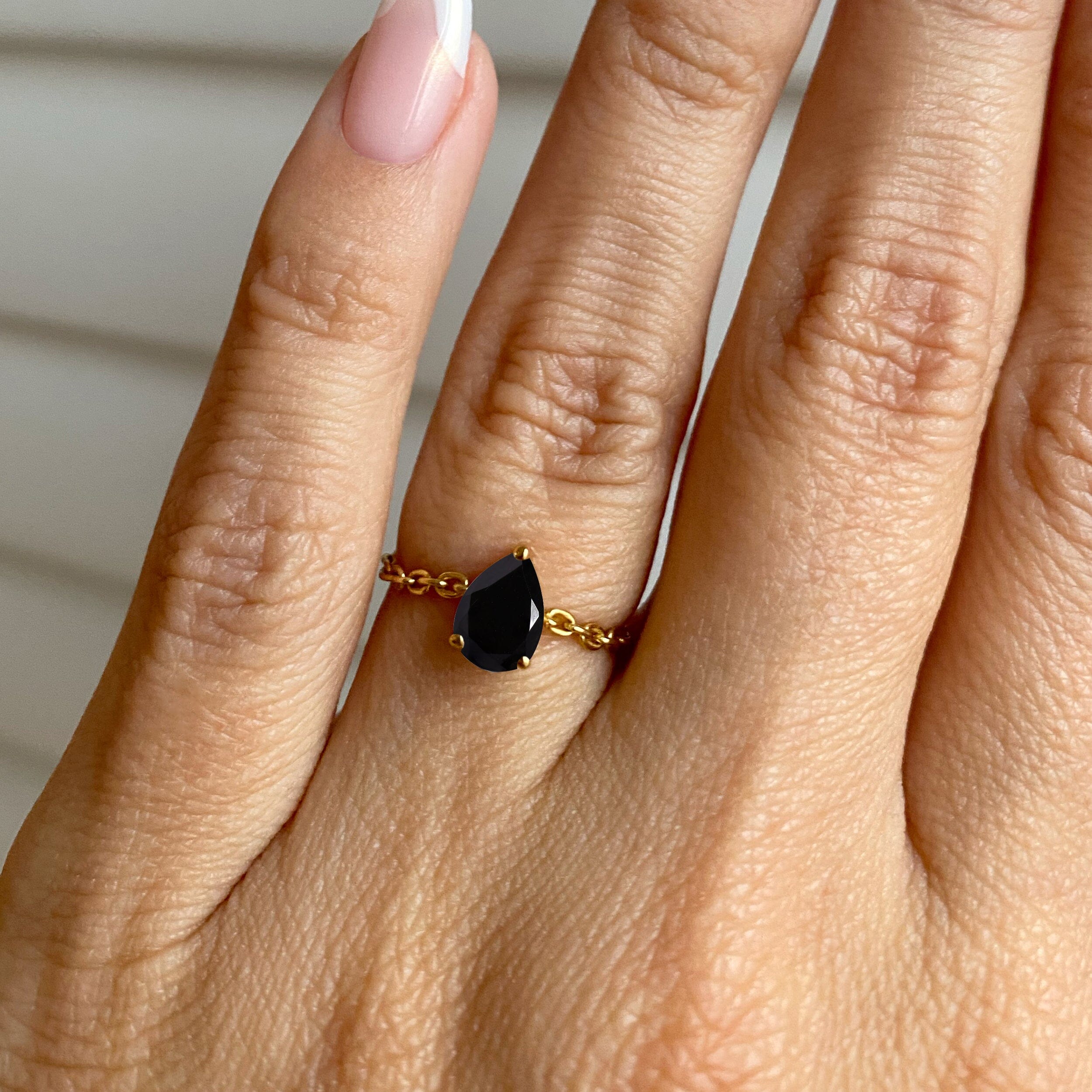 Black Obsidian Adjustable Chain Ring - Dew Drop、mySite、hinf8tx79