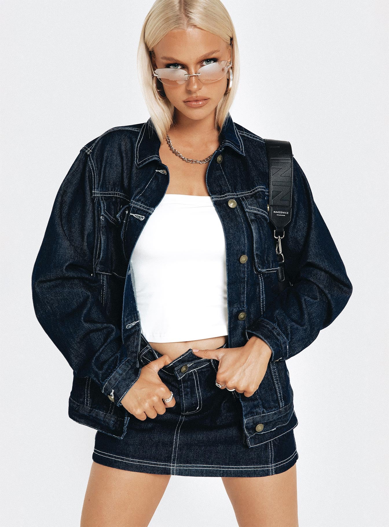 Junie Denim Mini Skirt Indigo、mySite、solidvoid