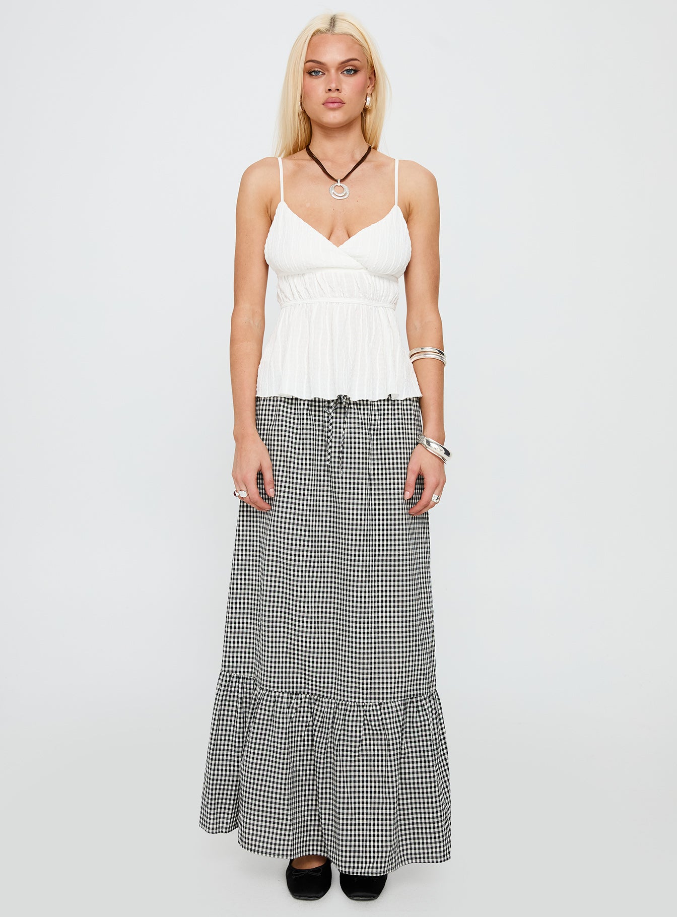 Modern Girl Maxi Skirt Black / White Gingham、mySite、solidvoid