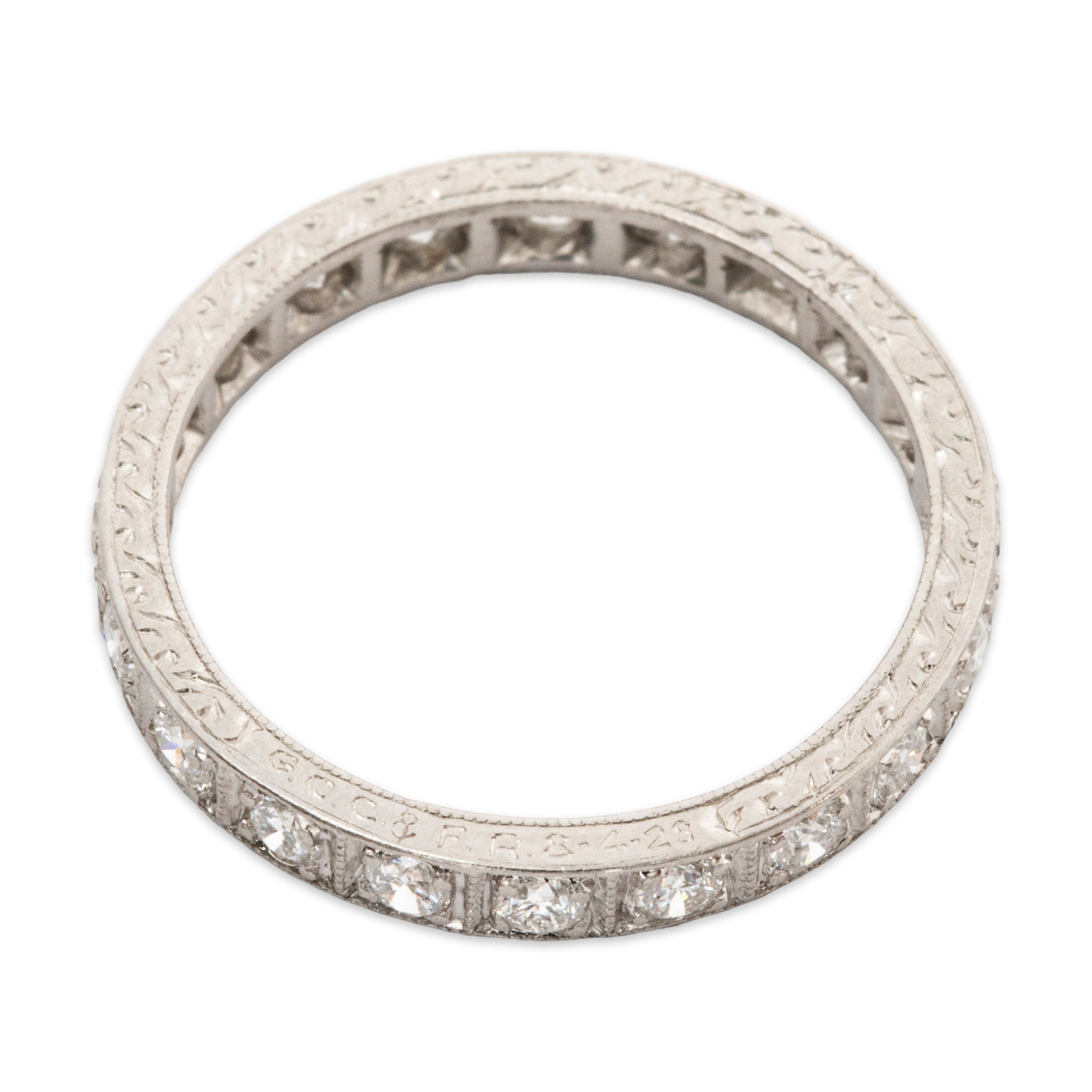 Antique Platinum European Cut Diamond Hand Engraved Eternity Band Ring 3.5、mySite、hinf8tx79